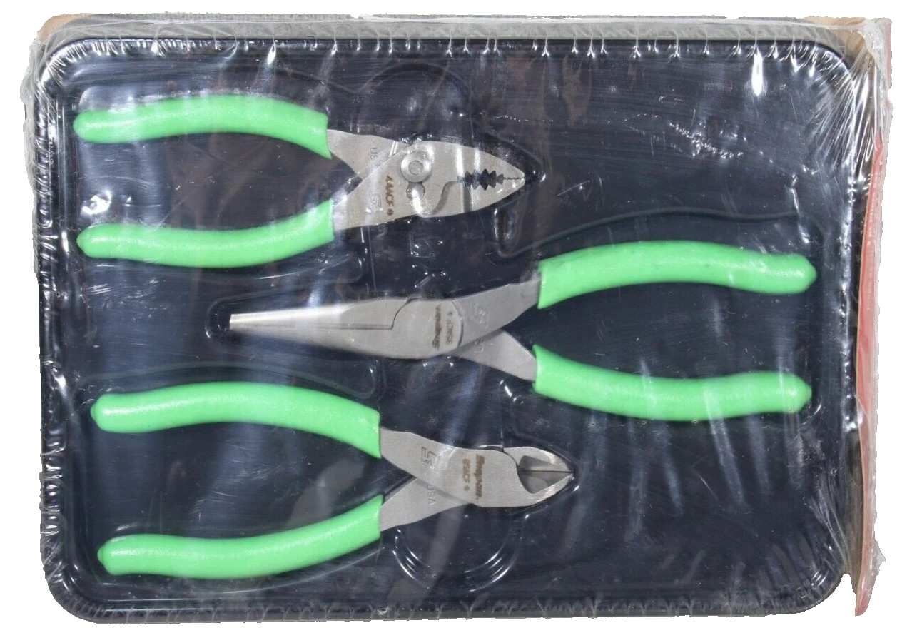 Snap On Tools New PL305ACFG 3 Piece Green Soft Grips 4,5 & 6-Inch Pliers Set USA