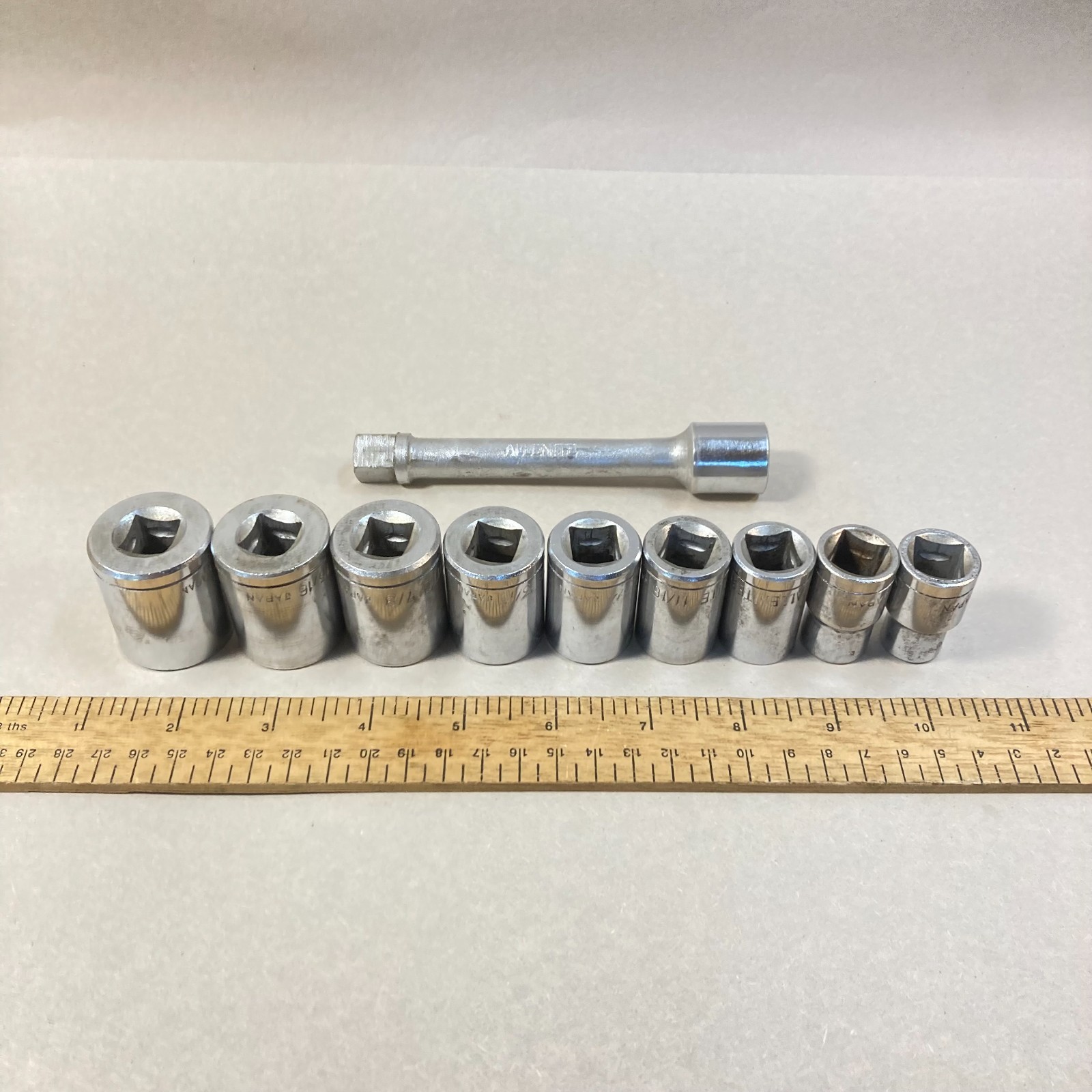 Vintage Allenite Socket Set 10 pc 12 Point 1/2″ Drive SAE 1″-7/16″ w/ Ext Japan