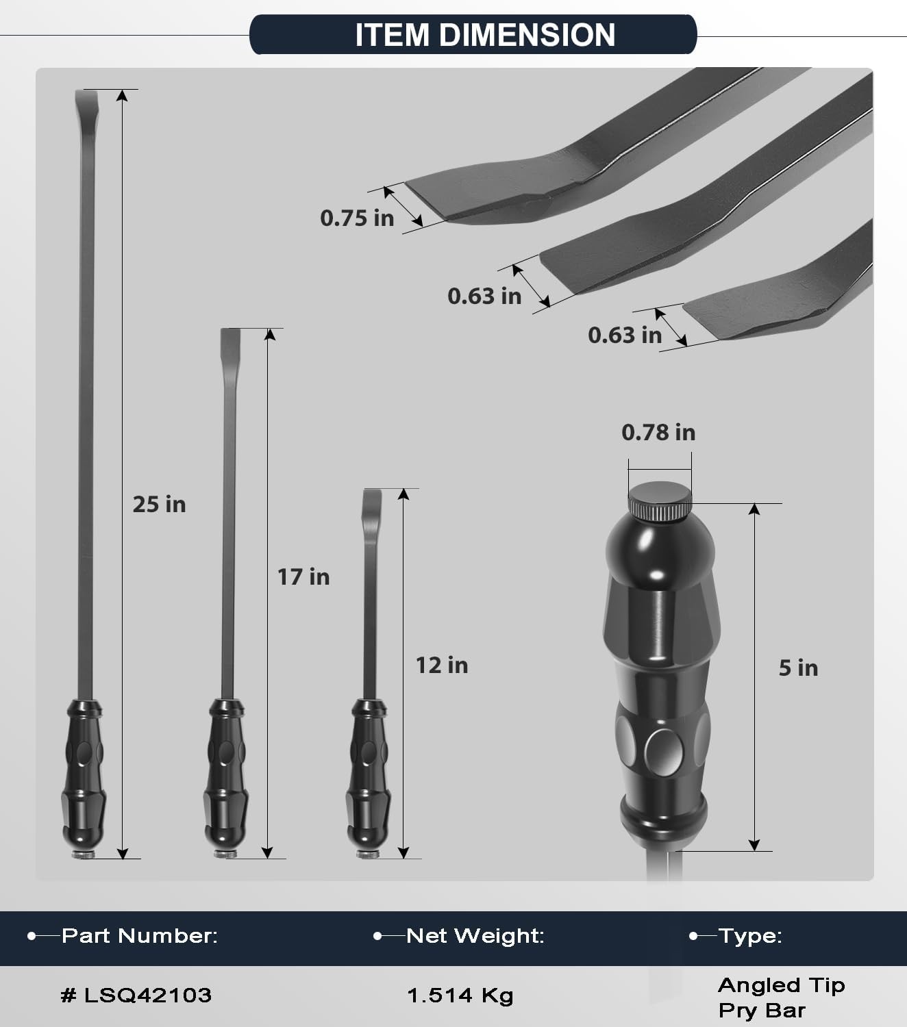 For Automotive Repairs LSQ42103 Angled End Handled Pry Bar w Striking Cap Set