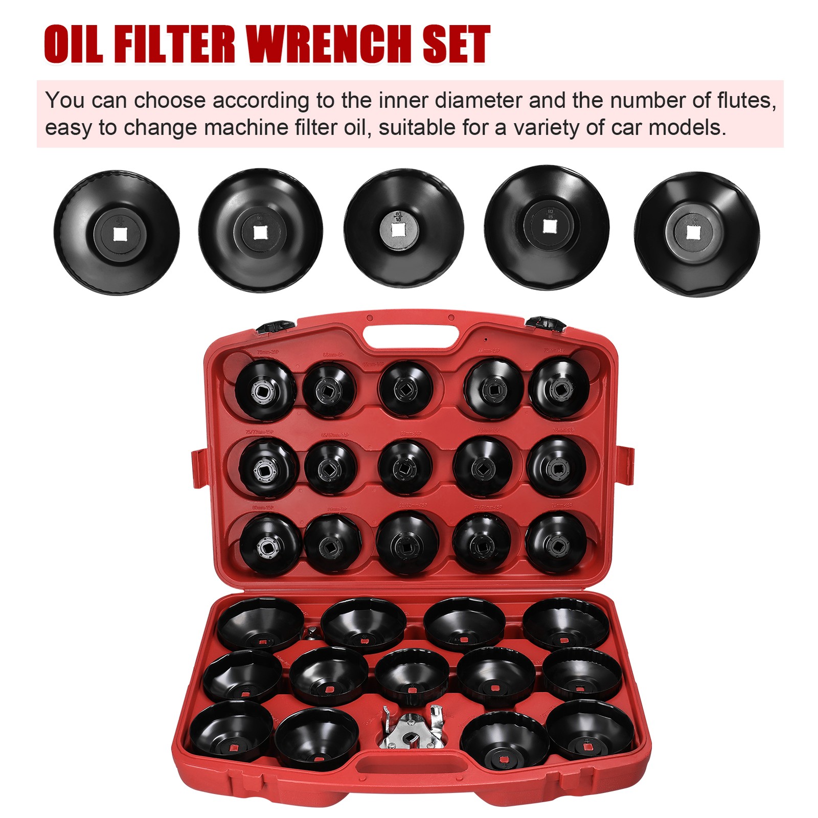 30Pcs Oil Filter Captype Removal Wrench Socket Set 1/2inch 12.5mm Mouth Car NTKC