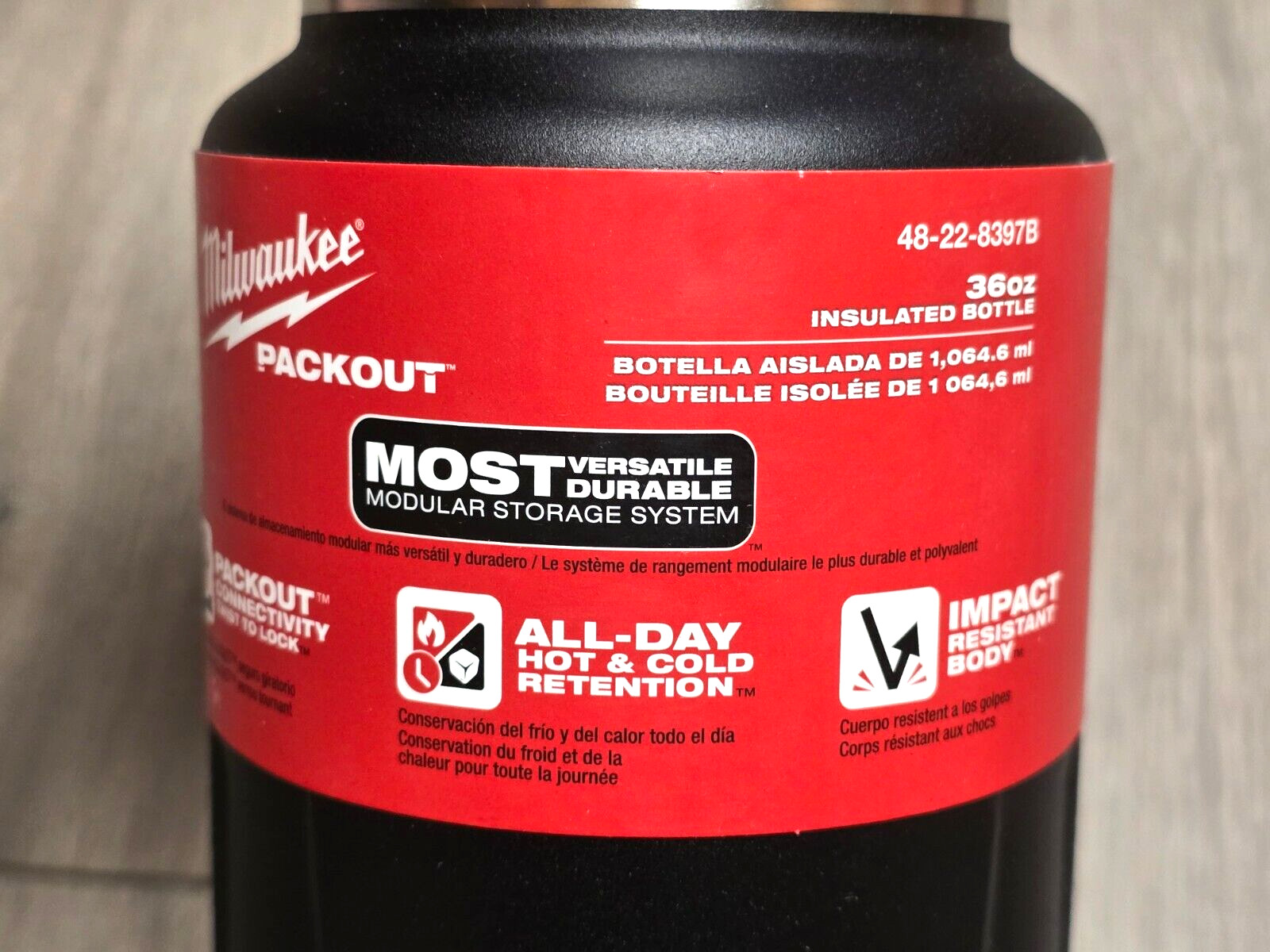 Milwaukee Packout Hot/Cold 36oz Insulated Bottle w/Chug Lid, Black #48-22-8397B