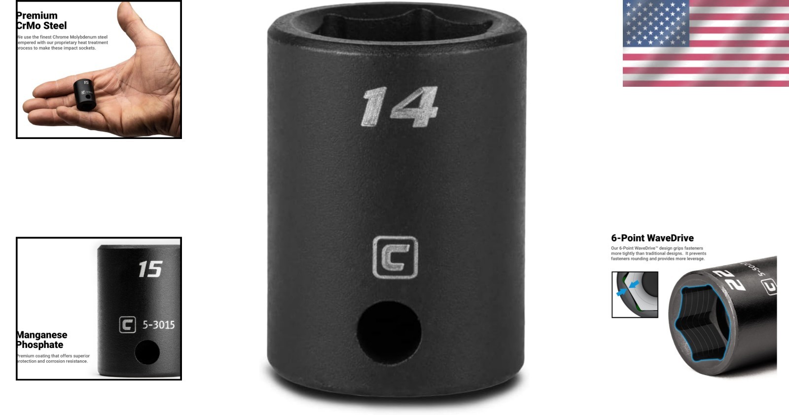 High Performance 14 mm Impact Socket, 3/8-Inch Drive, Chrome Molybdenum Steel