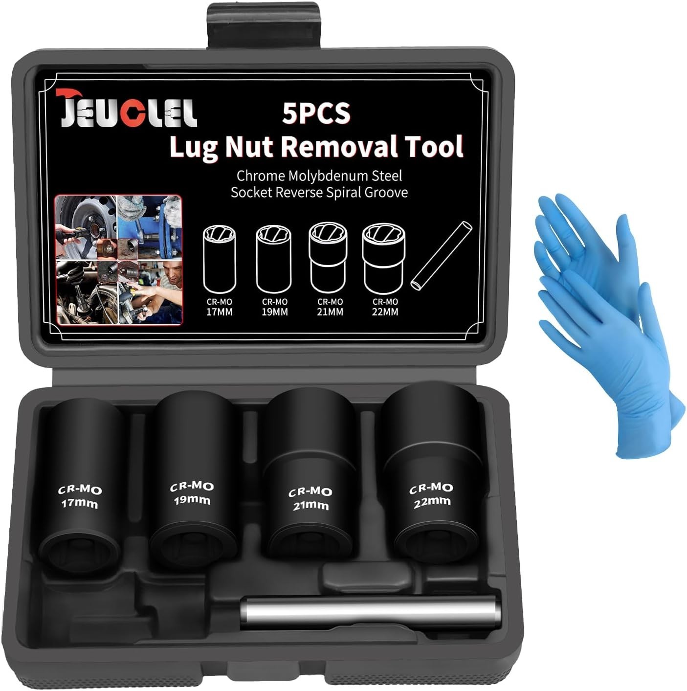 5PCS Twist Lug Nut Socket Set 1/2″ Drive Damaged Lock Nut Remover Extractor
