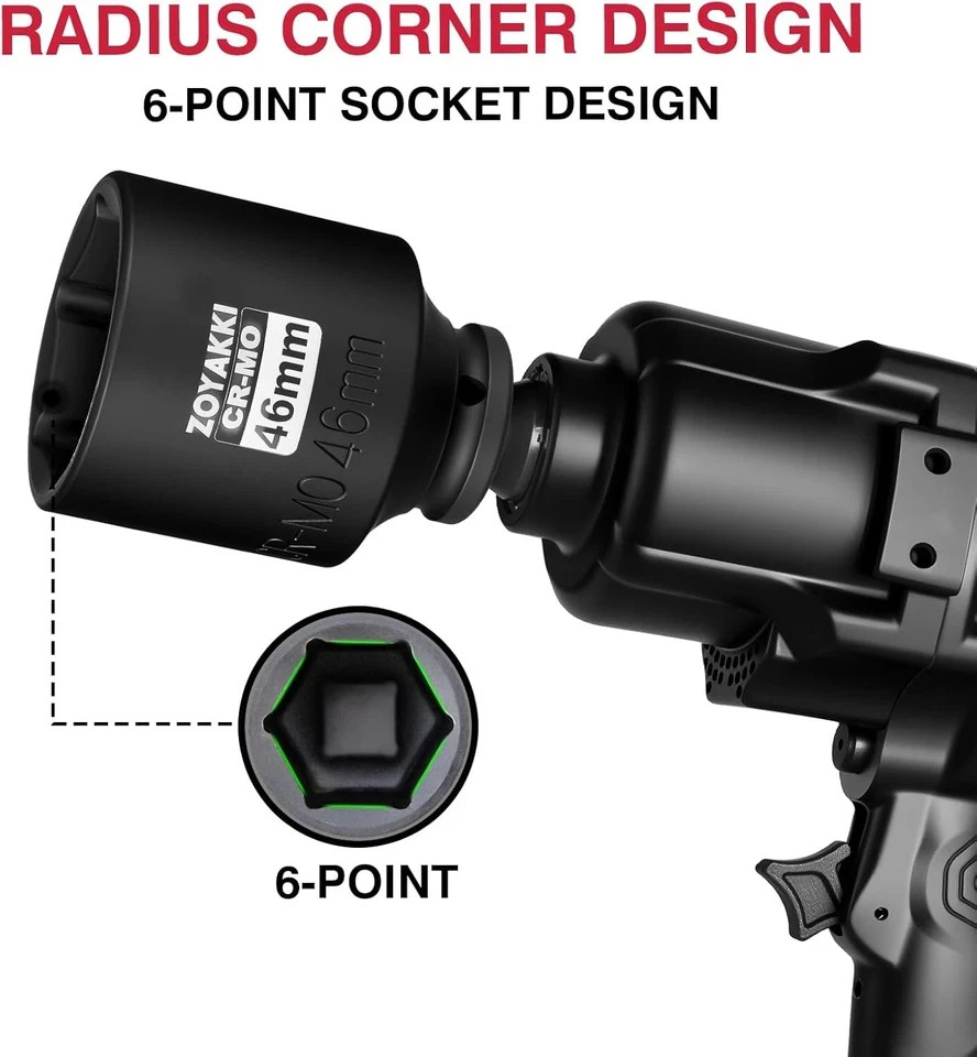 High-Precision 46mm 1/2 Inch Drive Impact Socket with Laser-Etched Markings