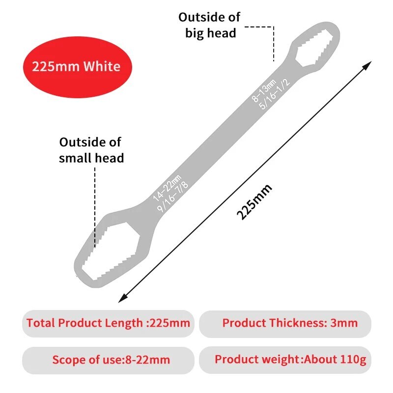 3-17mm/8-22mm Universal Multi-functional Adjustable Double End Box Wrench Wrench