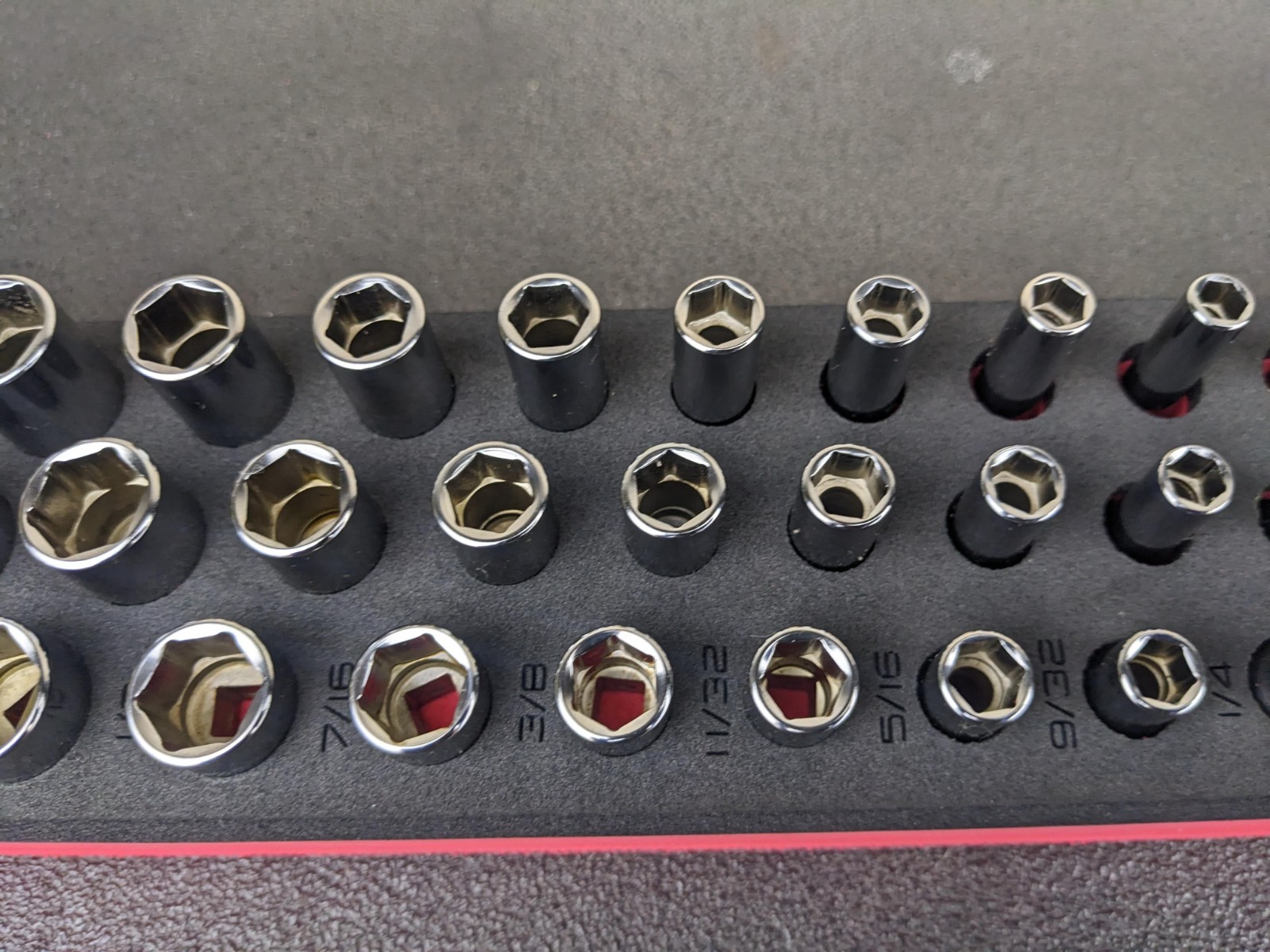 #bn382 Snap-On Tools NEW 139stmsyfr1 1/4″ Drive SAE Socket Foam Set 1/8-5/8″ Red