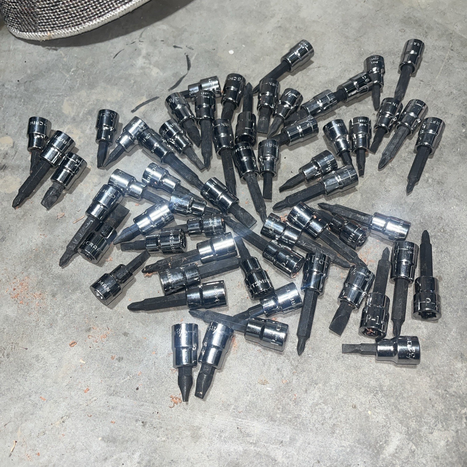 Lot Of Craftsman Phillips And Slotted 3/8” Screwdriver Sockets -59 In Total