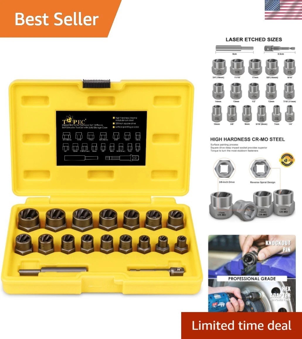 Stripped Bolt Extractor Kit, 18-Piece Bolt Extractor Socket Set, 3/8″ Drive R…