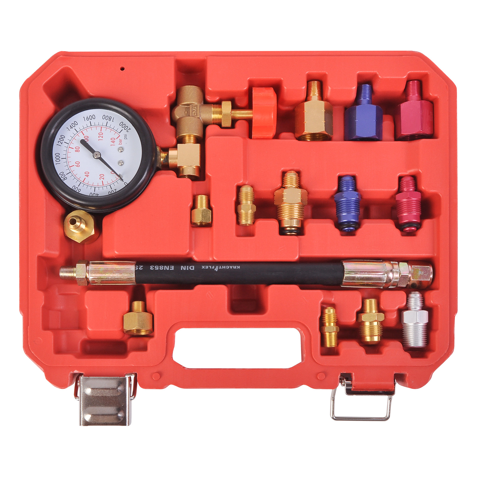Power Steering Rack Test Auto Repair Tool 2000 PSI / 140 Bar Gauge 13 Adapters