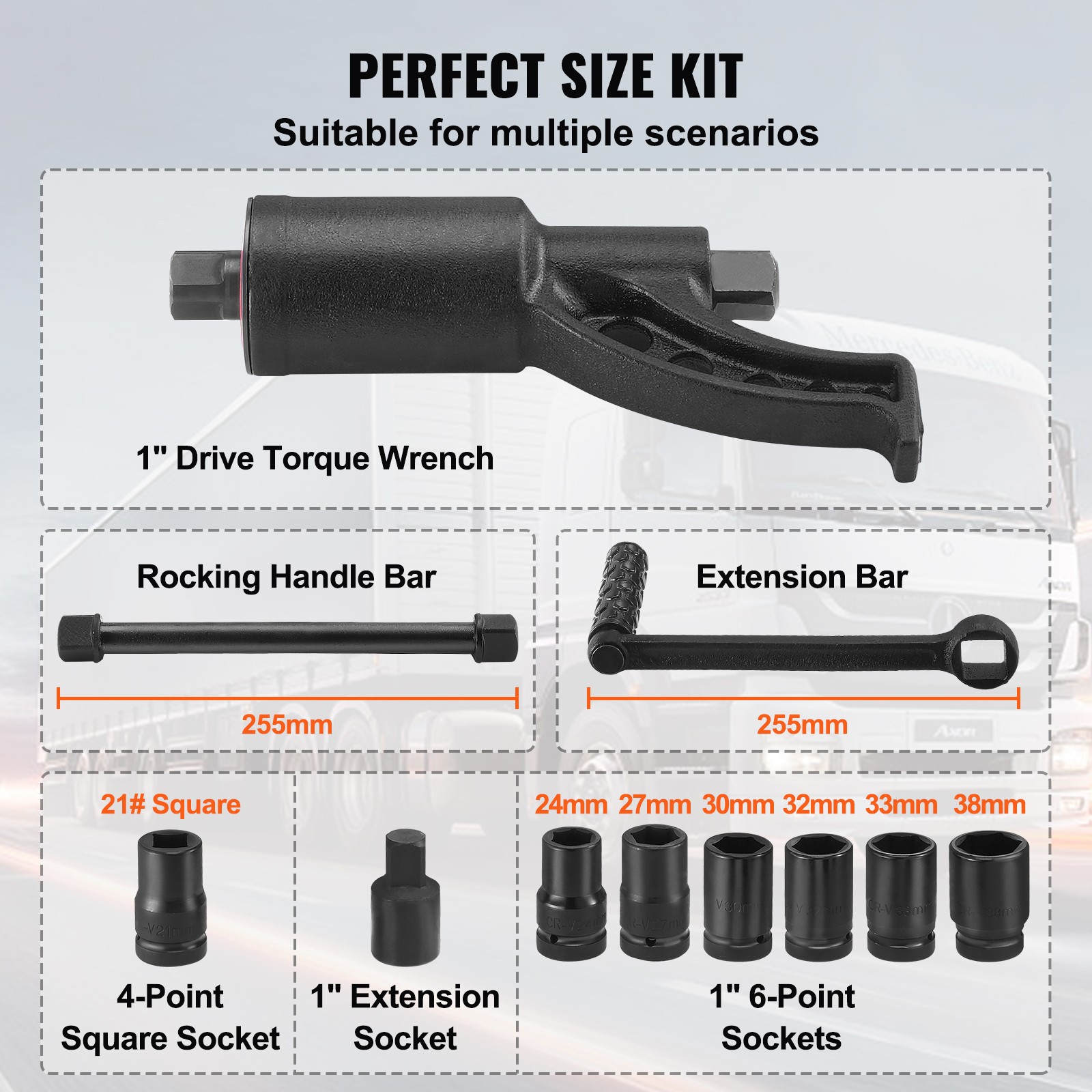 VEVOR Torque Multiplier Wrench Set 1″ Drive 1:64 Lug Nut Remover with 8 Sockets