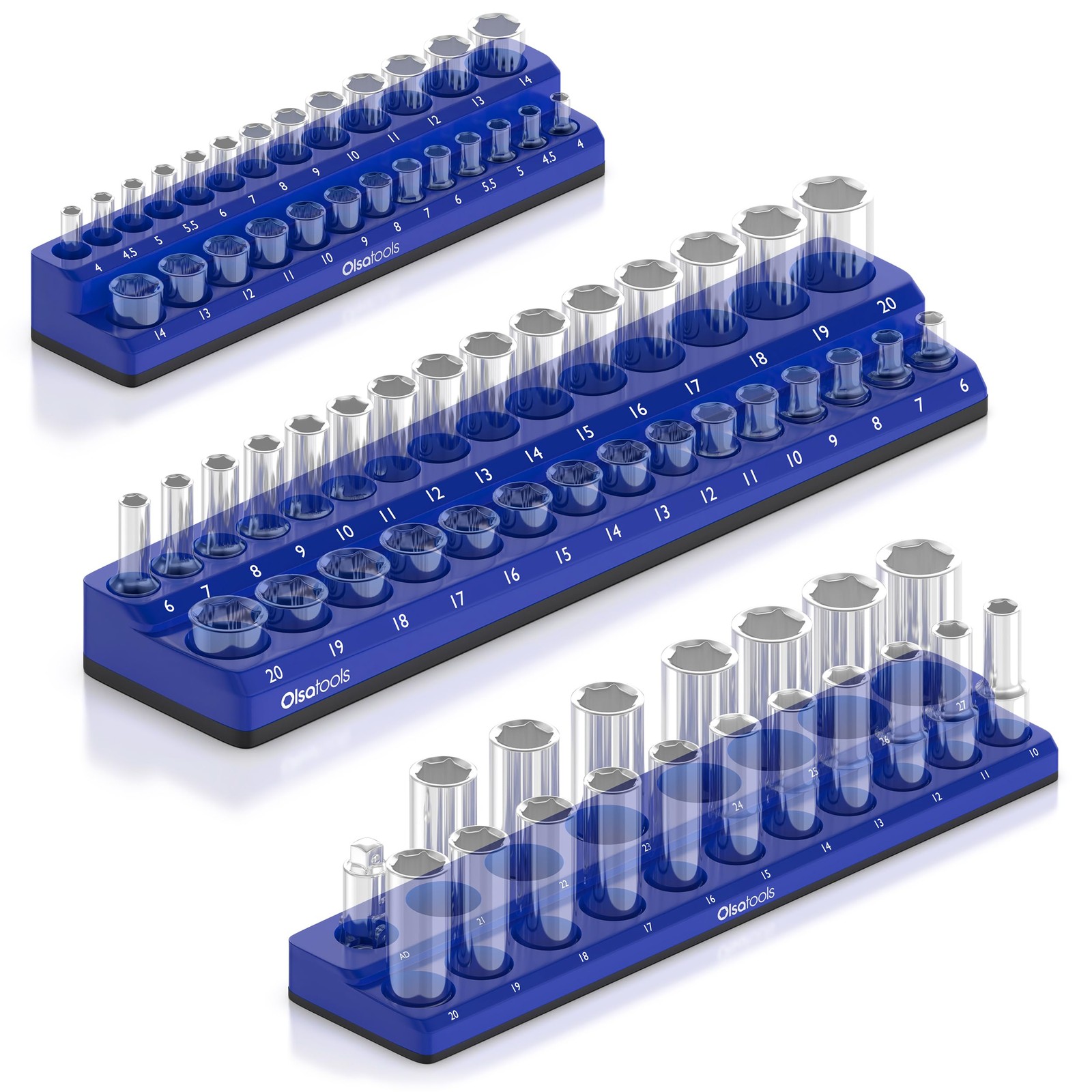 Olsa Tools 3 Piece Set – 1/4-Inch, 3/8-Inch, & 1/2-Inch Drive, Blue, Metric