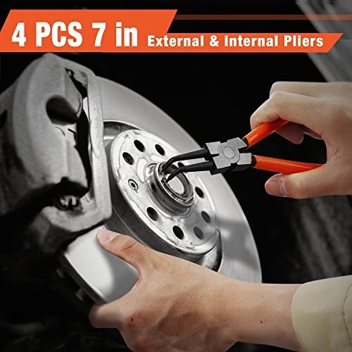 Heavy Duty Snap Ring Pliers Set – 4 PCS Circlip Tools, 7″ Precision Spring Loade