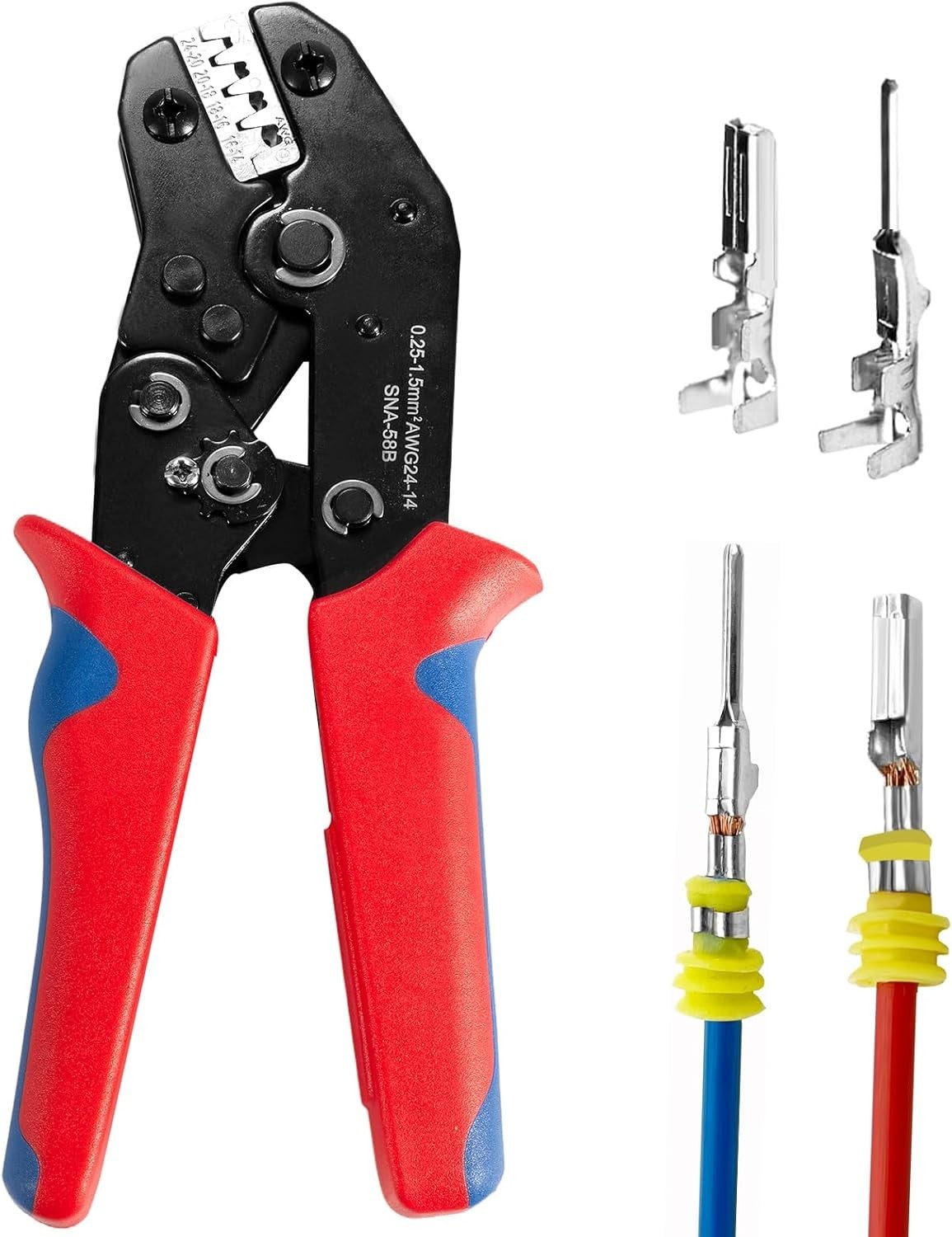Wire Crimping Tool with Ratchet, Amliber Ratchet Crimper for Red