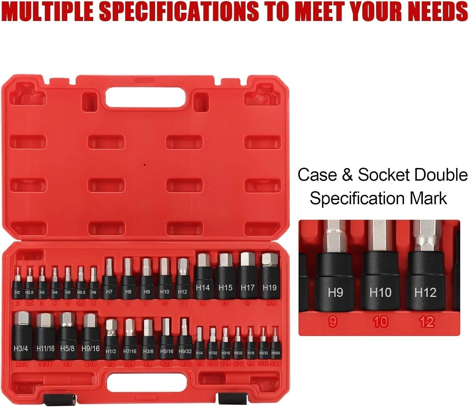 Versatile 32-Piece Allen Socket Set – 1/4″ 3/8″ 1/2″ Drives, Anti-Corrosion