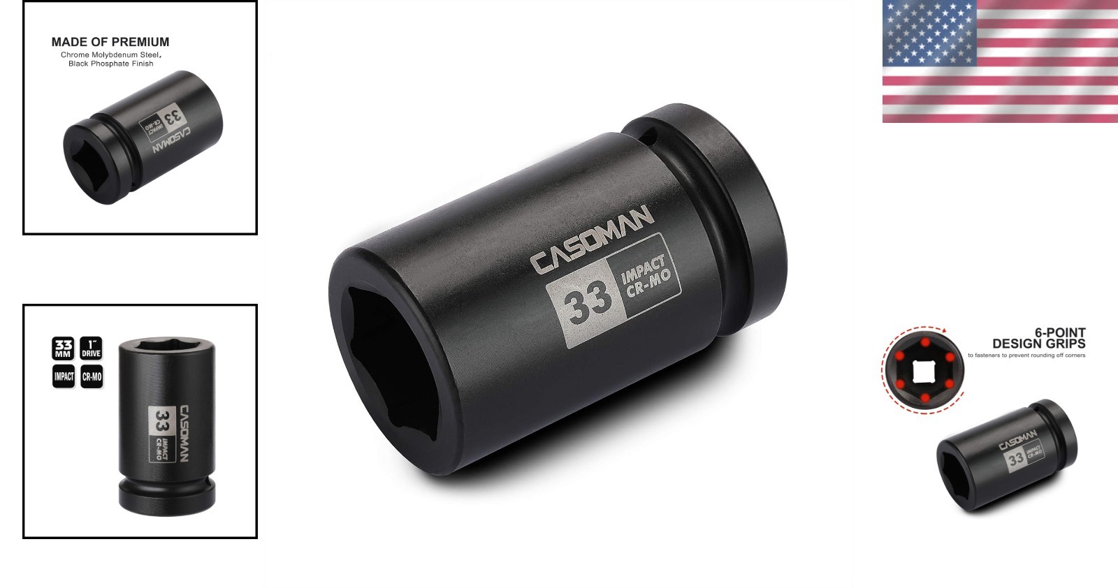 33mm Deep Impact Socket, 1 Inch Drive, Chrome Molybdenum Steel, Manganese Finish