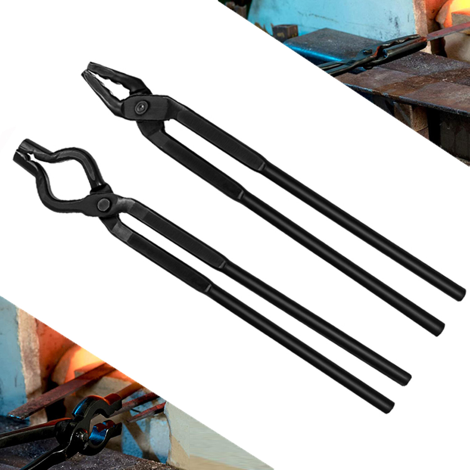 Blacksmith Tongs Wolf Jaw & V-bit Blacksmithing Set Forge Tools Knife making