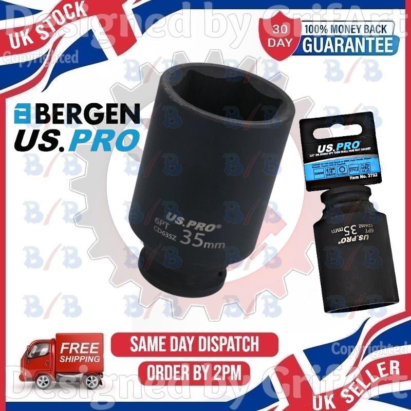 USPRO 35MM HUB SOCKET DEEP IMPACT SOCKET 1/2″ INCH DR 6PT CR-MO 6 POINT AXLE NUT