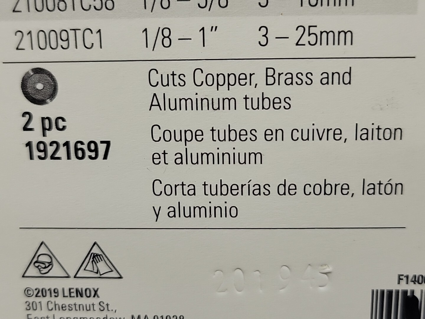 Lenox Small Cutter Wheel Copper Alum Brass 5/8 1921697 Miniature New 1 Pack of 2