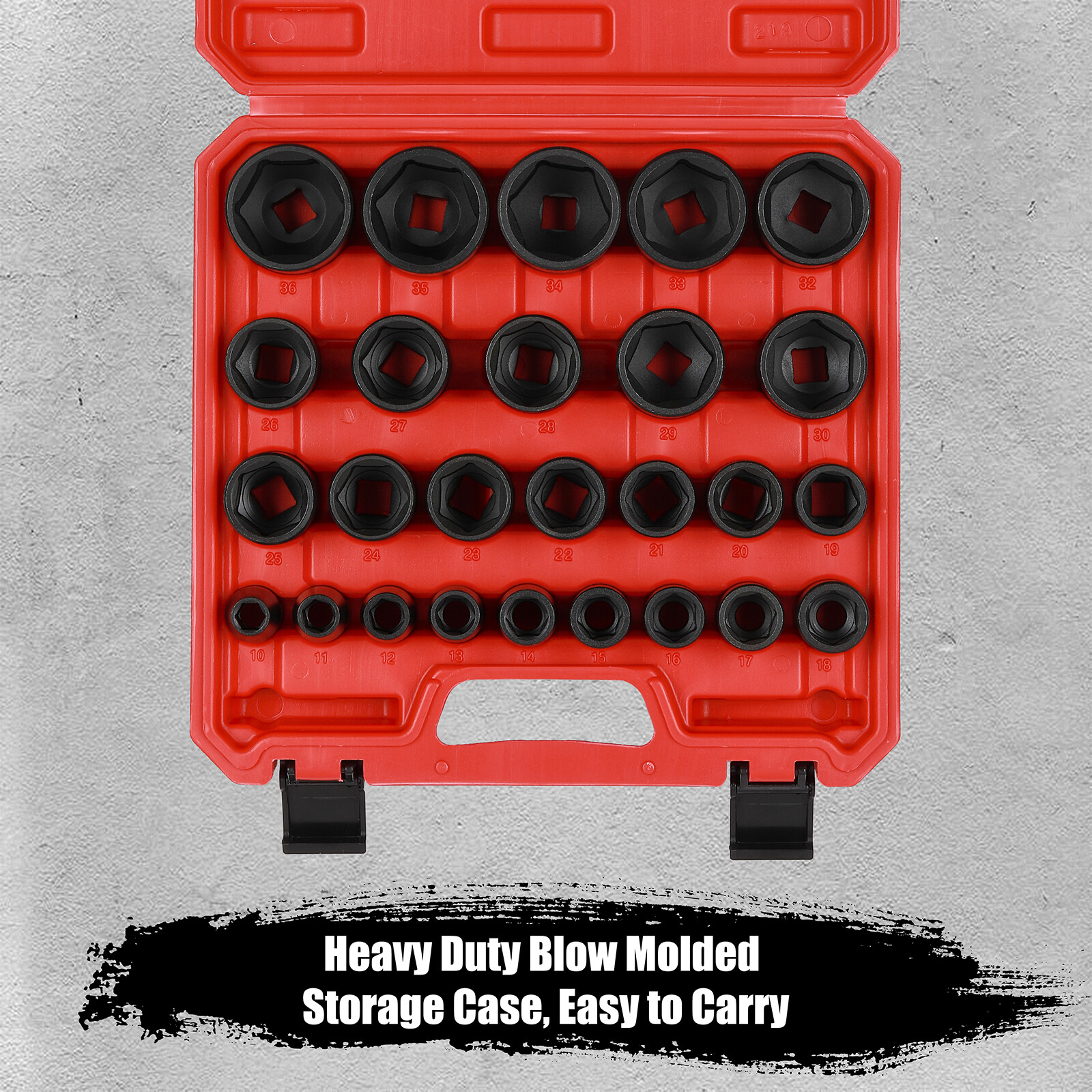 26PCS 1/2″ Drive Impact Socket Set,Metric,Shallow,10mm to 36mm Cr-Mo Alloy Steel