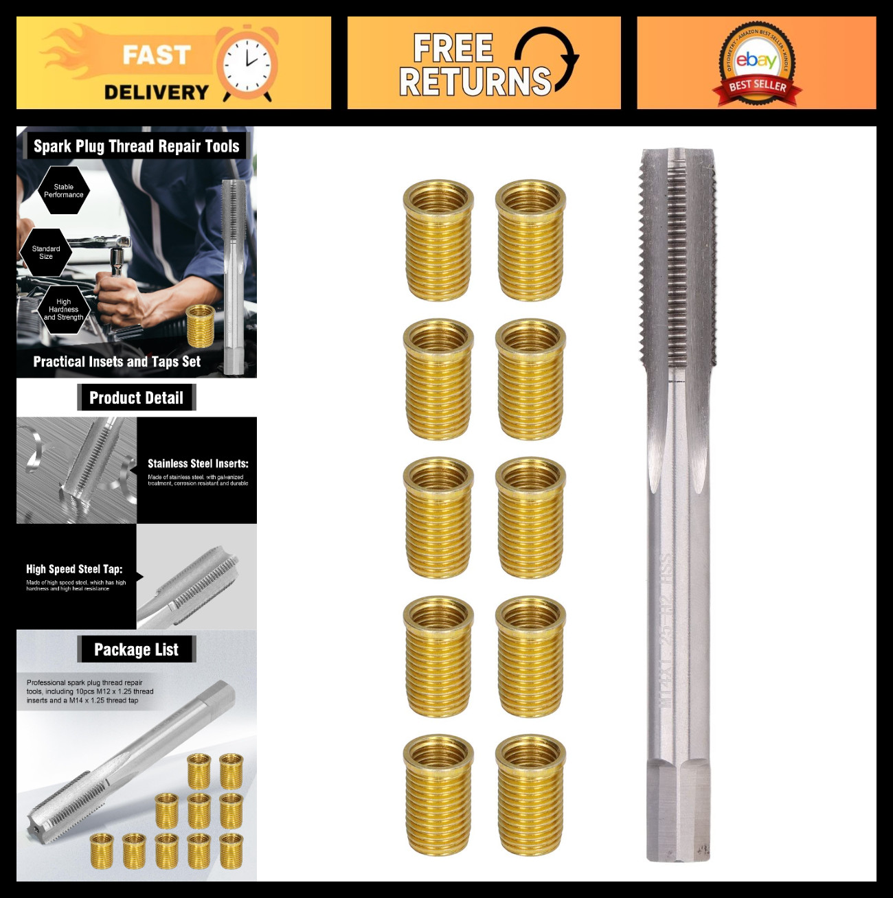 Spark Plug Thread Repair Kit – M12 x 1.25 & M14 x 1.25 Inserts & Tap for Engines