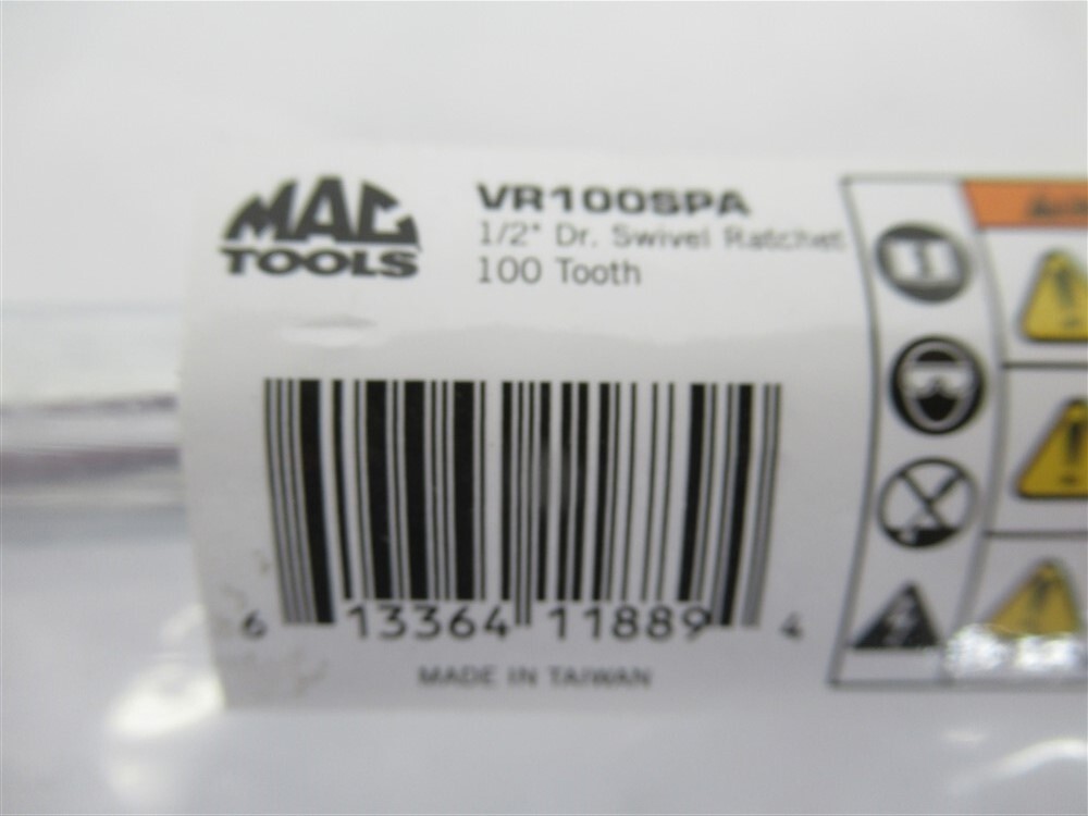 Mac Tools VR100SPA, 1/2″ Drive, 100 Tooth, Bi-Material Swivel-Head Ratchet – 12″