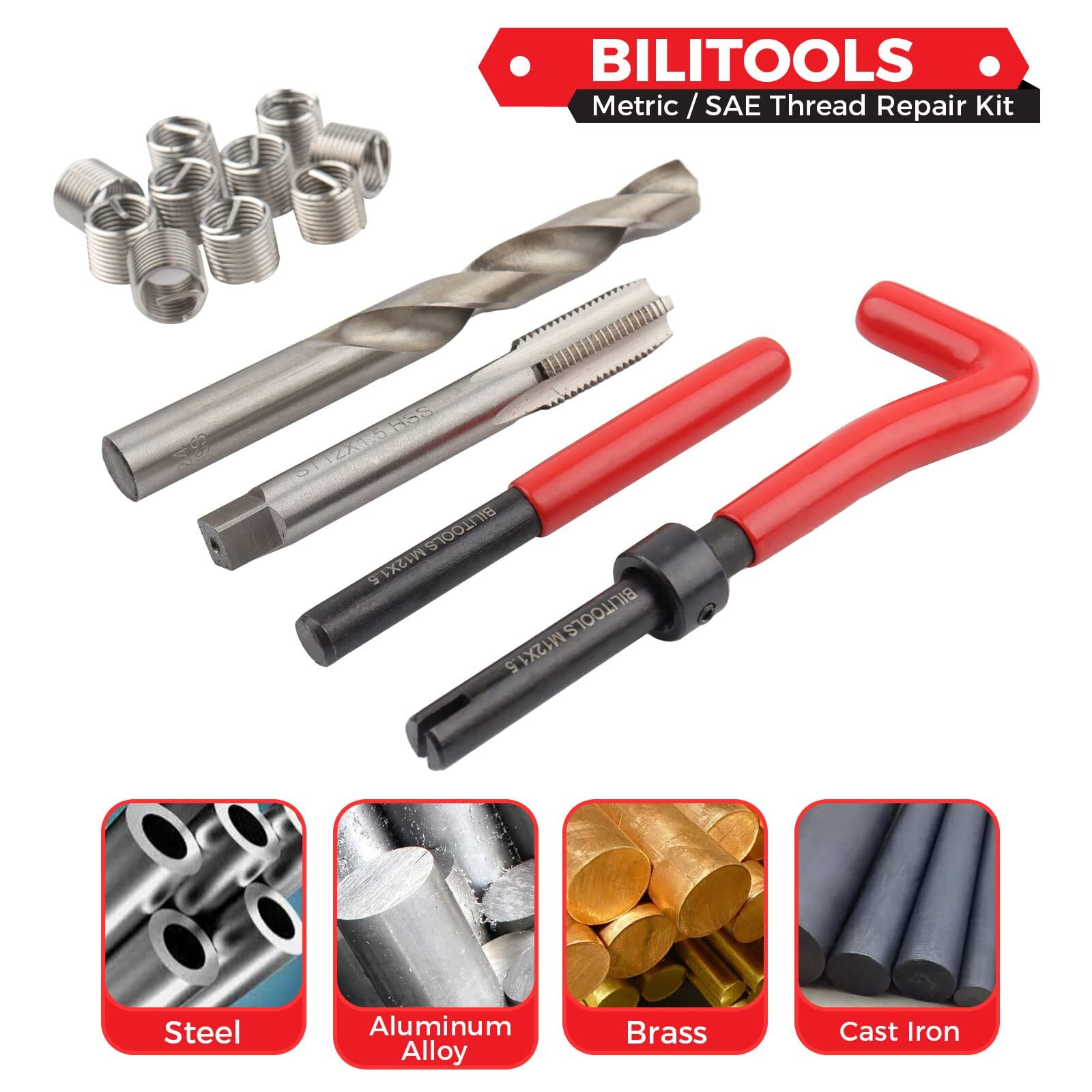 BILITOOLS 7/16-14 inch Thread Repair Kit HSS Drill Helicoil Repair Kit SAE