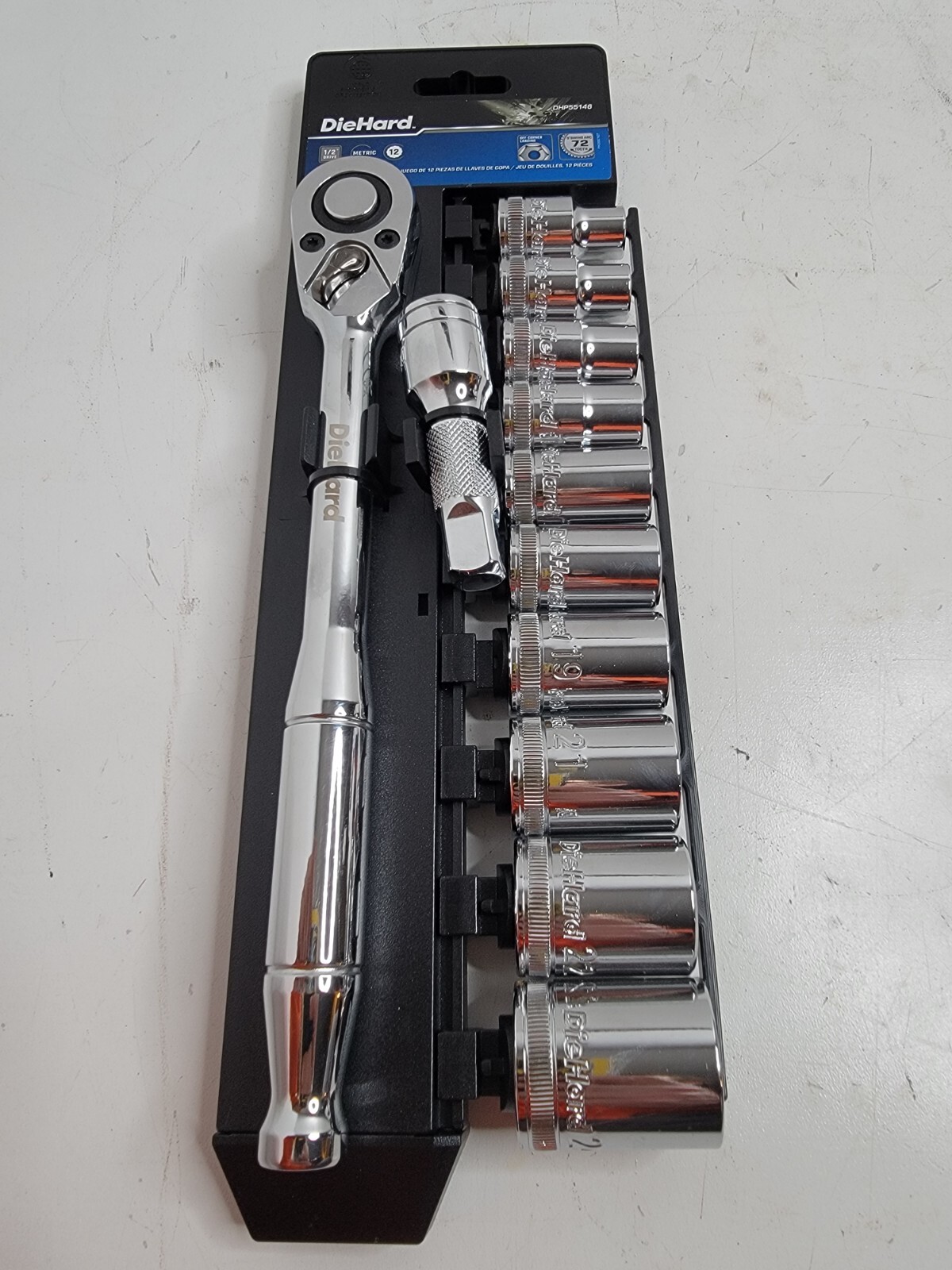 DieHard 1/2 Drive Socket Set Ratchet Extension Metric 12-Point Chrome DHP55146