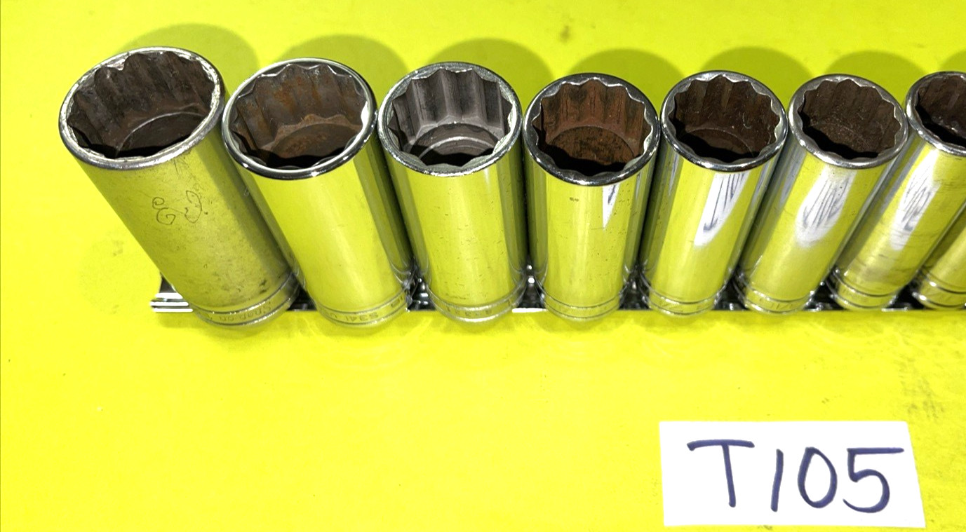 SNAP-ON TOOLS 13 PIECE 1/2 DR. SAE. DEEP CHROME SOCKET SET 12 POINT 3/8 TO 1-1/8