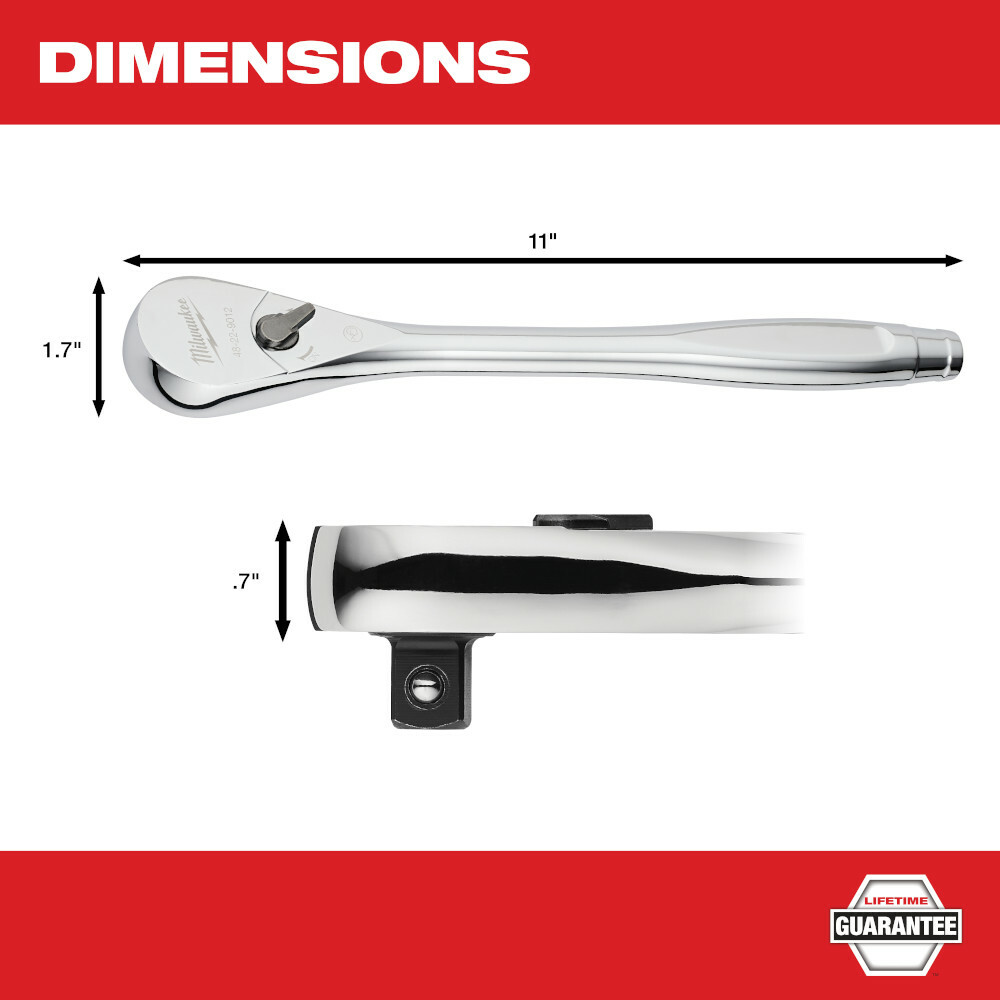 Milwaukee 48-22-9012 1/2 Inch Drive 11 Inch Ratchet 90 Tooth 4 Degree Arc Swing