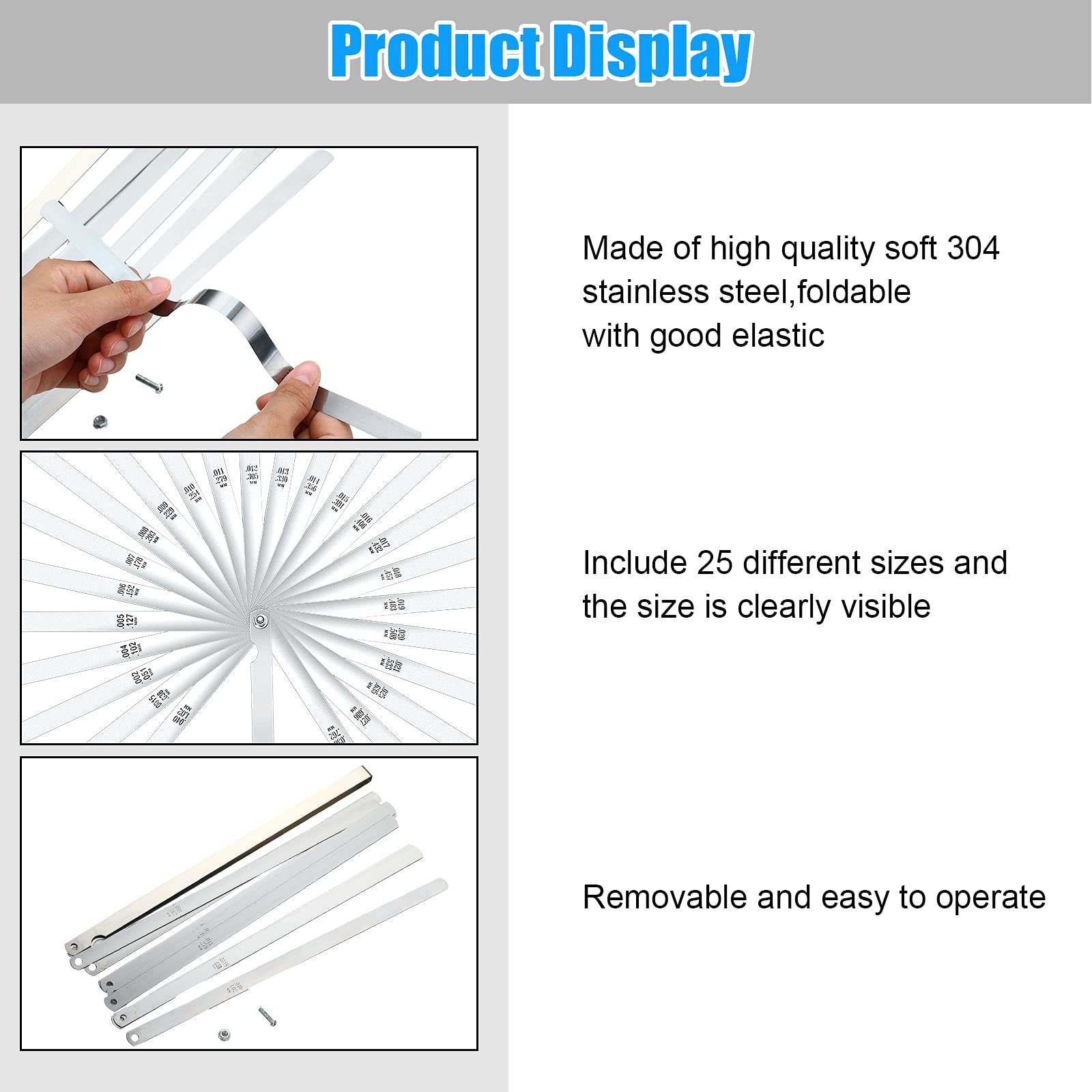 25 Blades Steel Feeler Gauge Set – Tapered Metric & Imperial Measuring Tool for