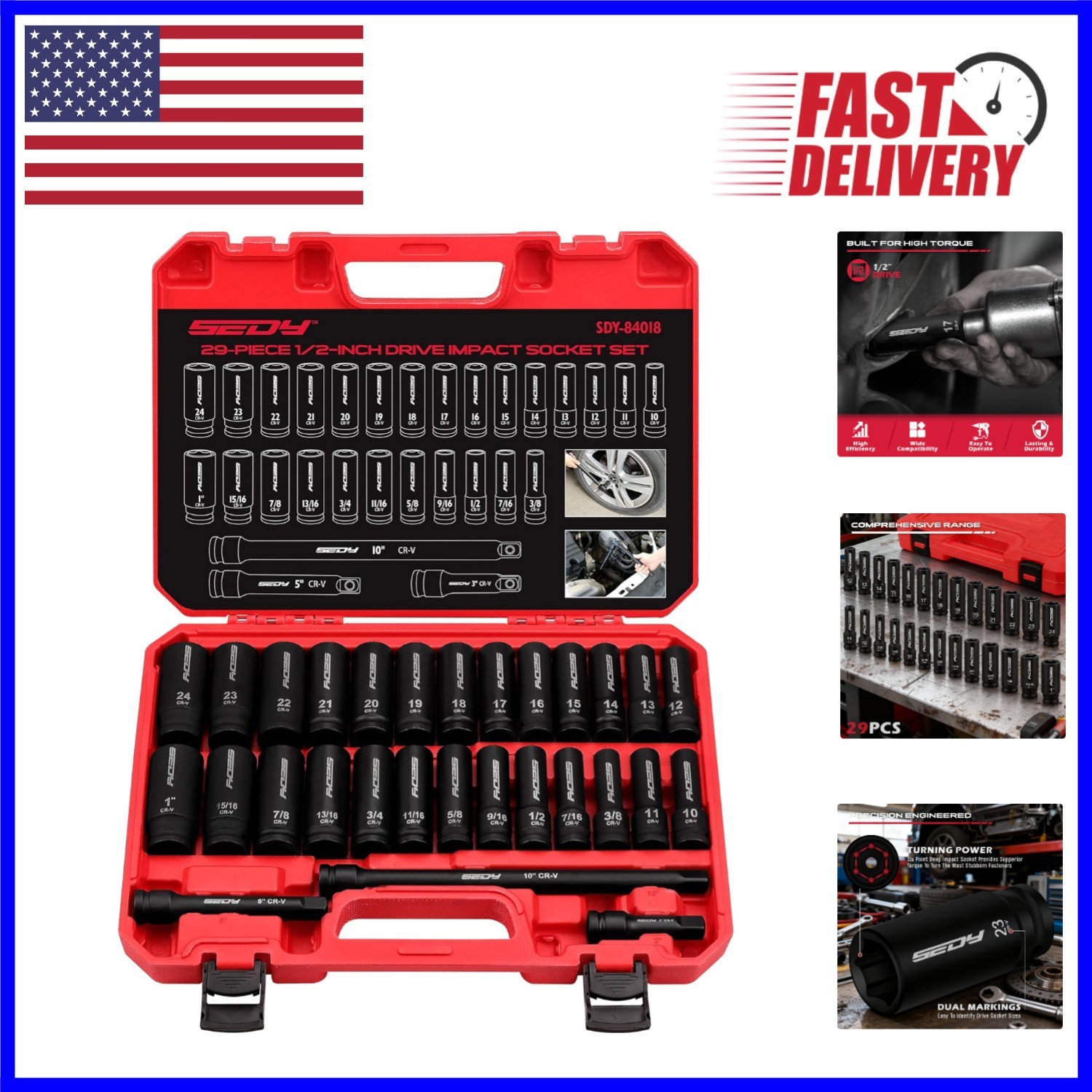 Professional 29-Piece Impact Socket Set – Chrome Vanadium with Plastic Case