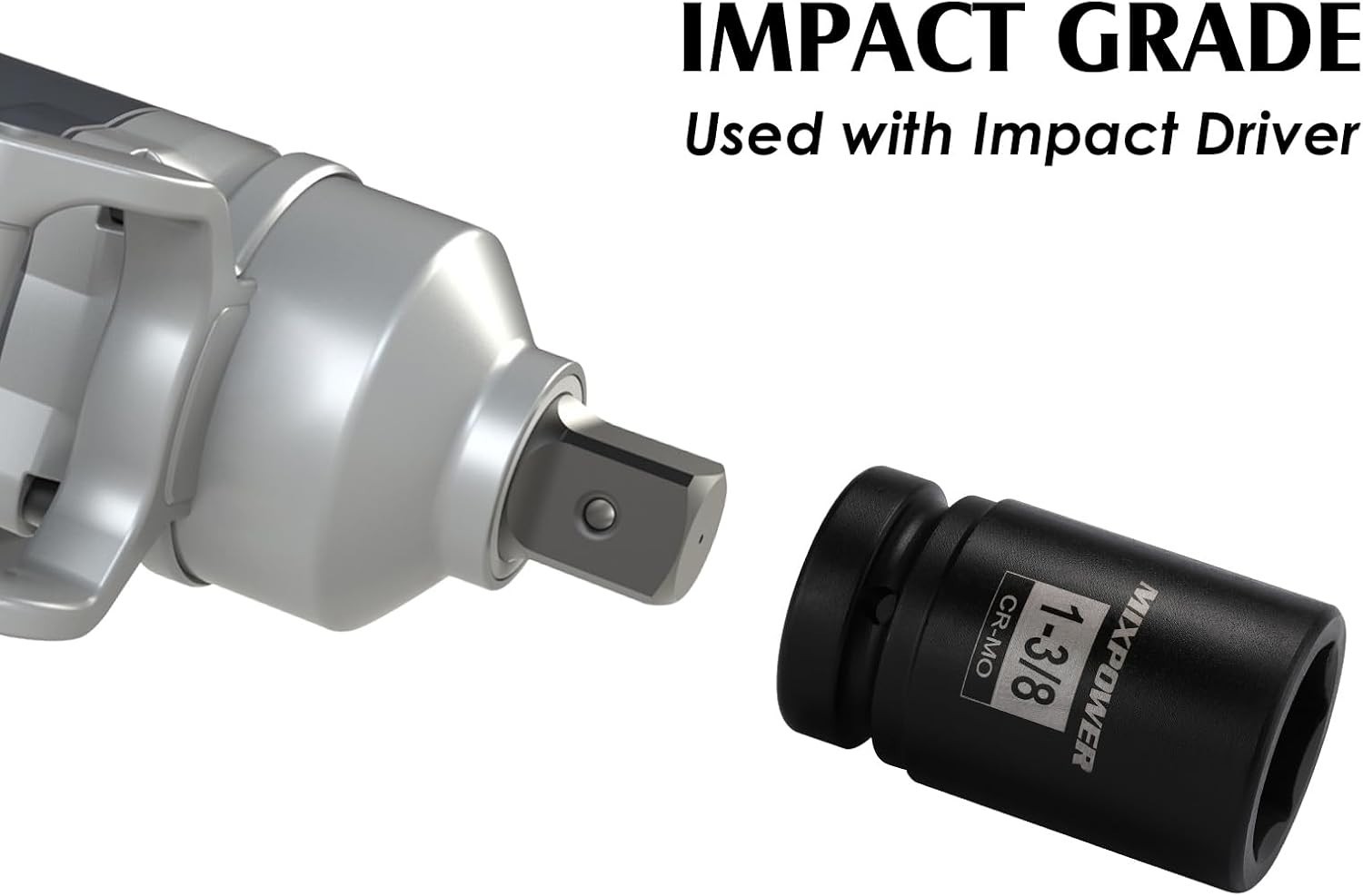 9-Piece 1″ Drive CR-MO Deep Impact Socket Set – Durable Black Phosphate Finish