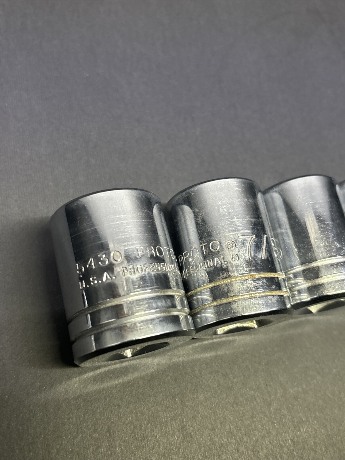 8 Proto 1/2″ Drive 7/8, 15/16, 13/16, 11/16, 9/16 SAE Sockets Chrome 12 Pt USA