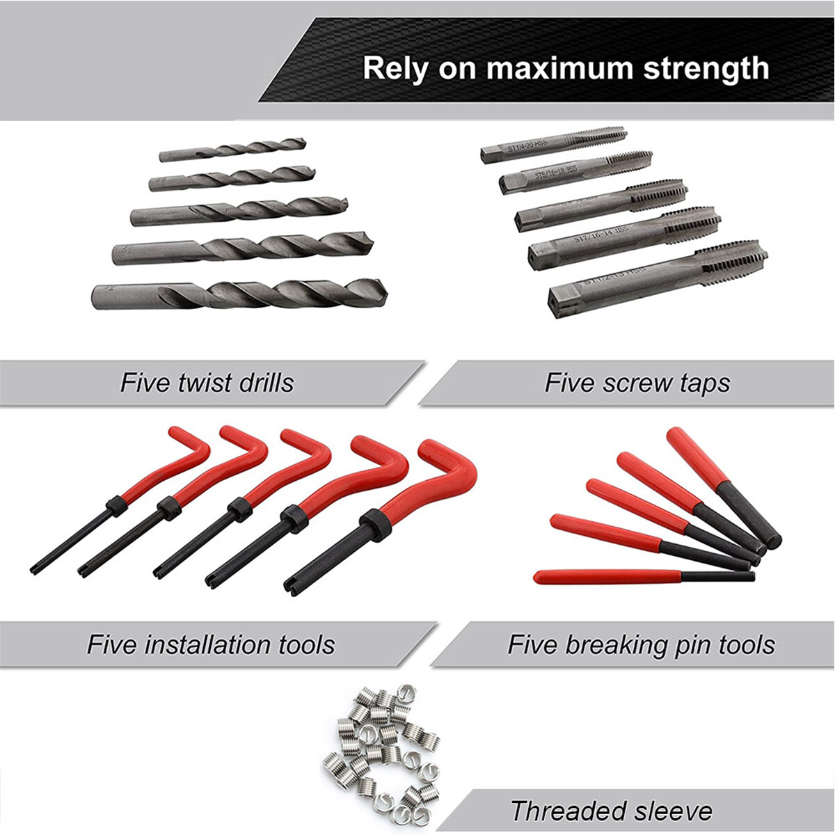 131Pcs Thread Repair Kit Drill Helicoil Repair Kit SAE Metric M5 M6 M8 M10M12