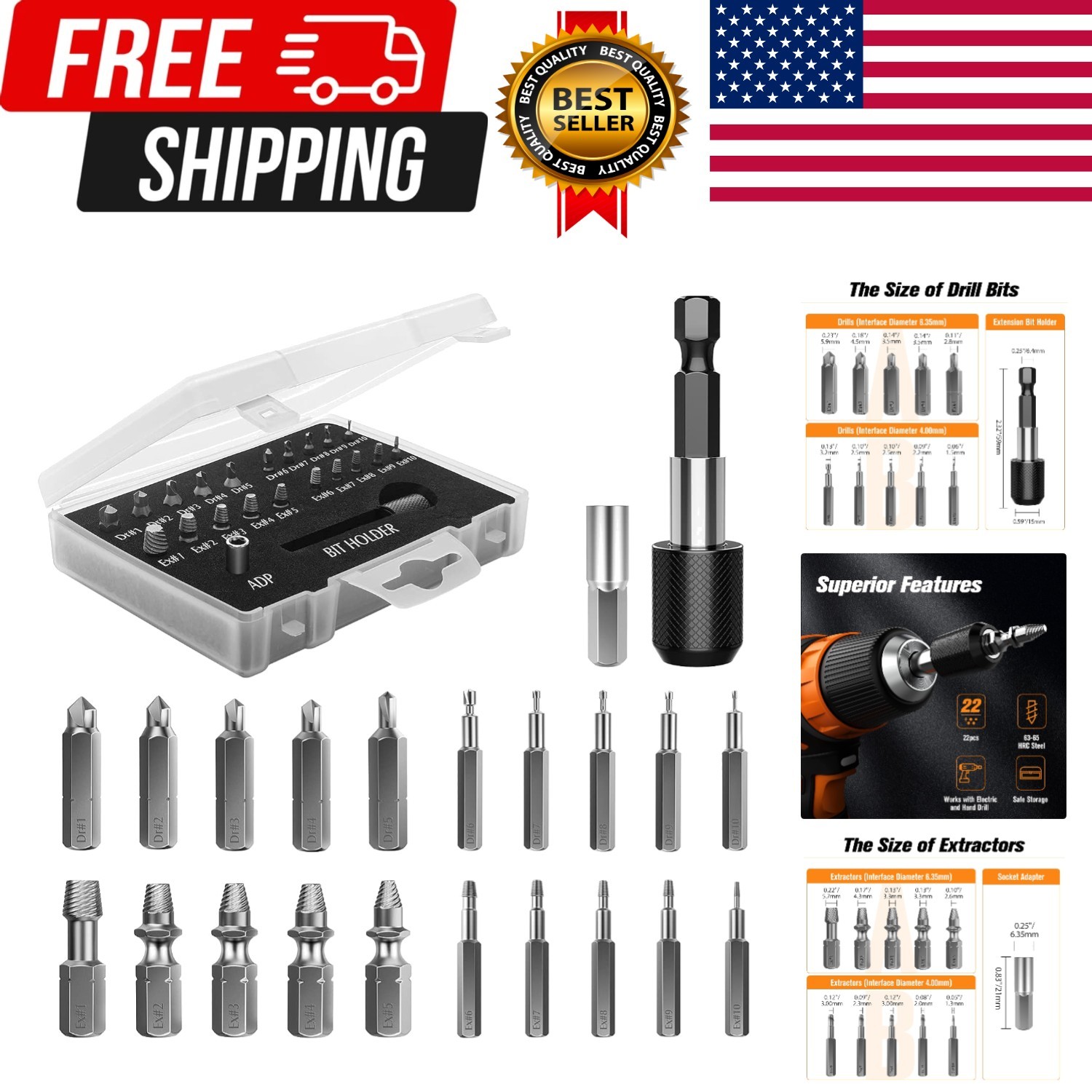 Damaged Screw Extractor Set, 22 PCS Easy Out Stripped Screw Extractor Kit, Al…