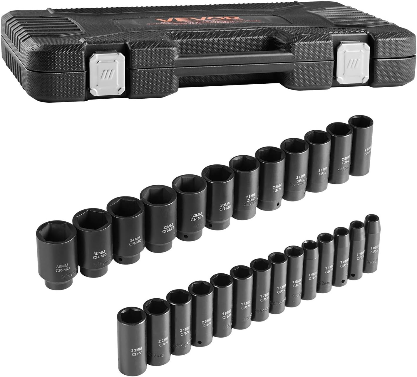 Impact Socket Set, 26pcs x 1/2inch Metric 10mm-36mm Impact Sockets, 6-Point D…