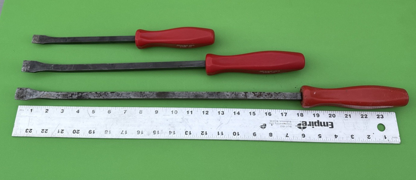 Snap-On USA RARE 3 Piece 12″, 18″, 24″ RED Hard Handle NON STRIKING Pry Bar Set