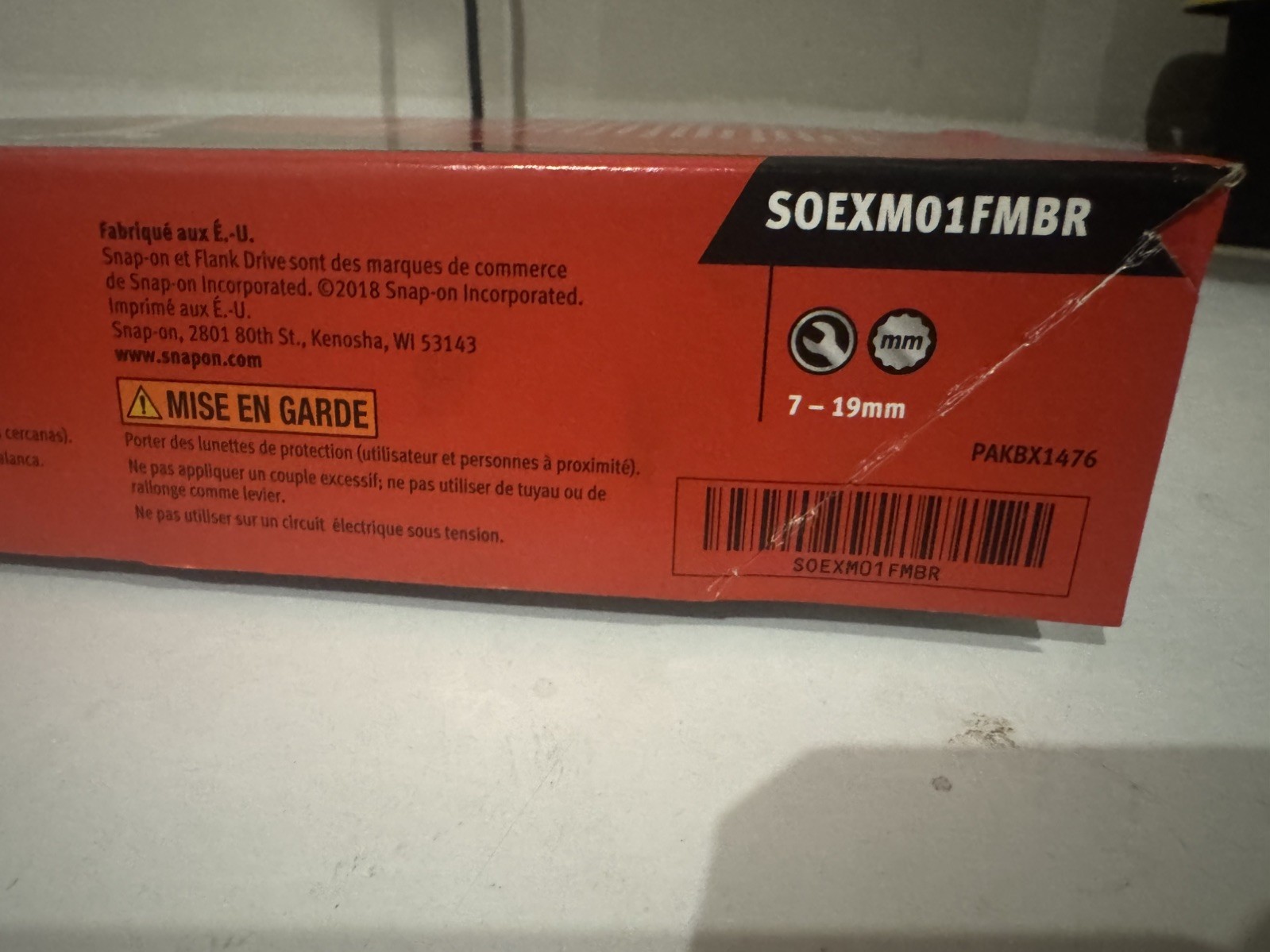 Snap On Tools SOEXM01FMBR 13Pc Metric Combination Wrench Set 7mm-19mm Red Foam