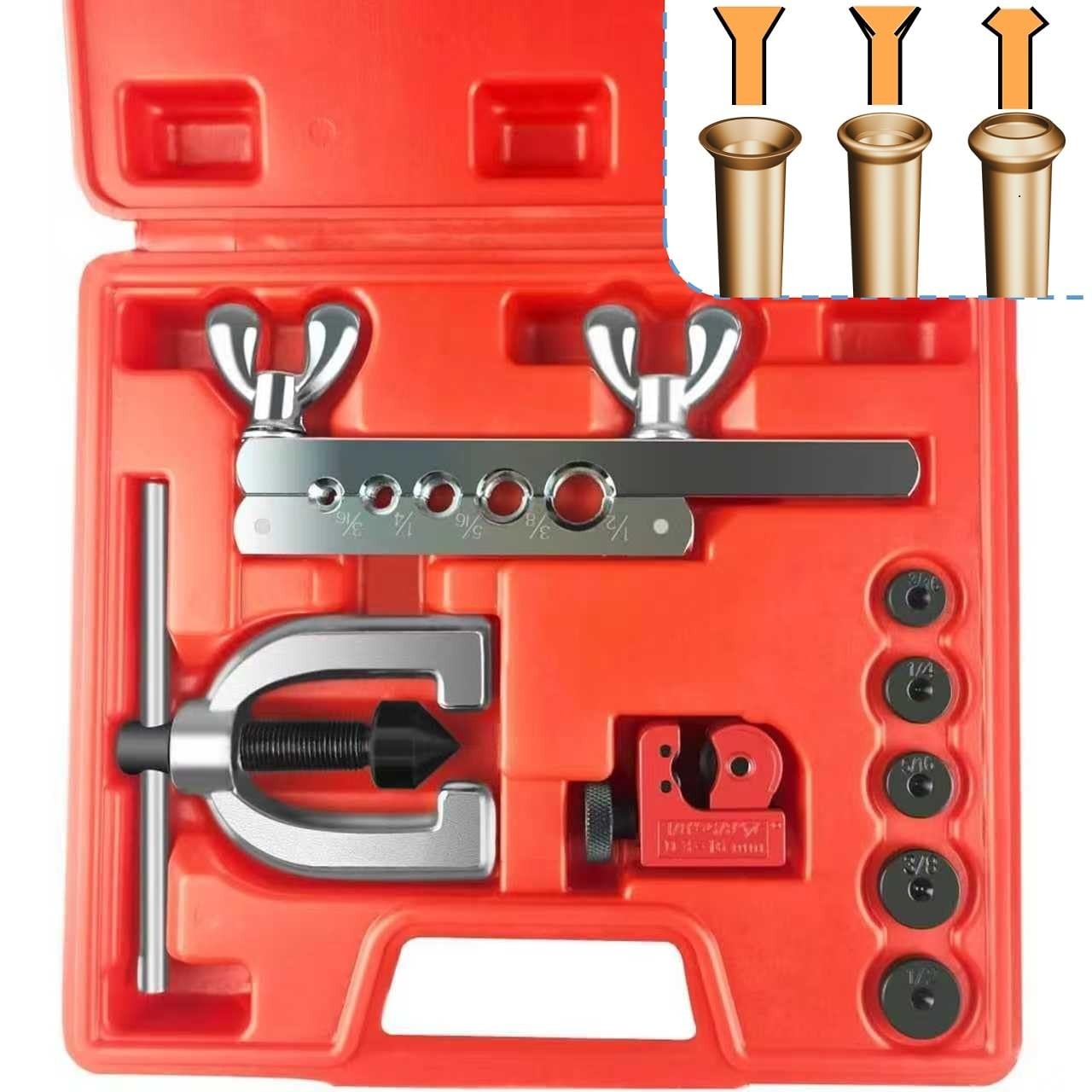 Brake Line Flaring Tool Kit – 3/16″ to 1/2″ Double & Single Flare for Copper/Alu