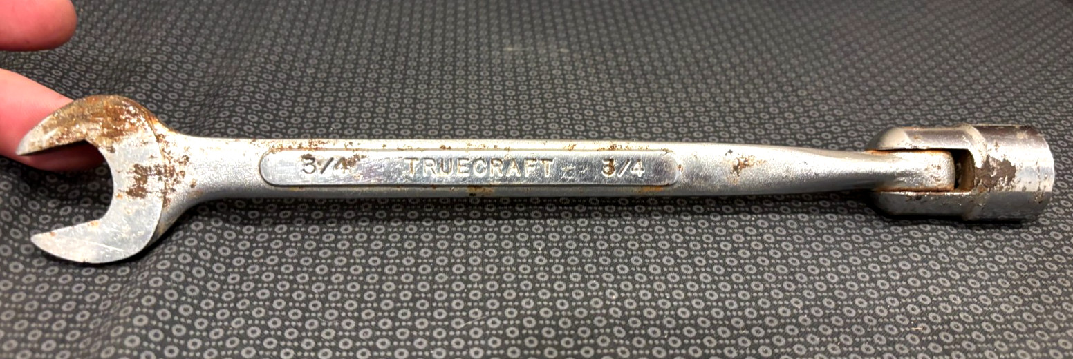 Vintage! Truecraft SAE 3/4″ 12 Point Flex Head Wrench Socket and 3/4″ Open End