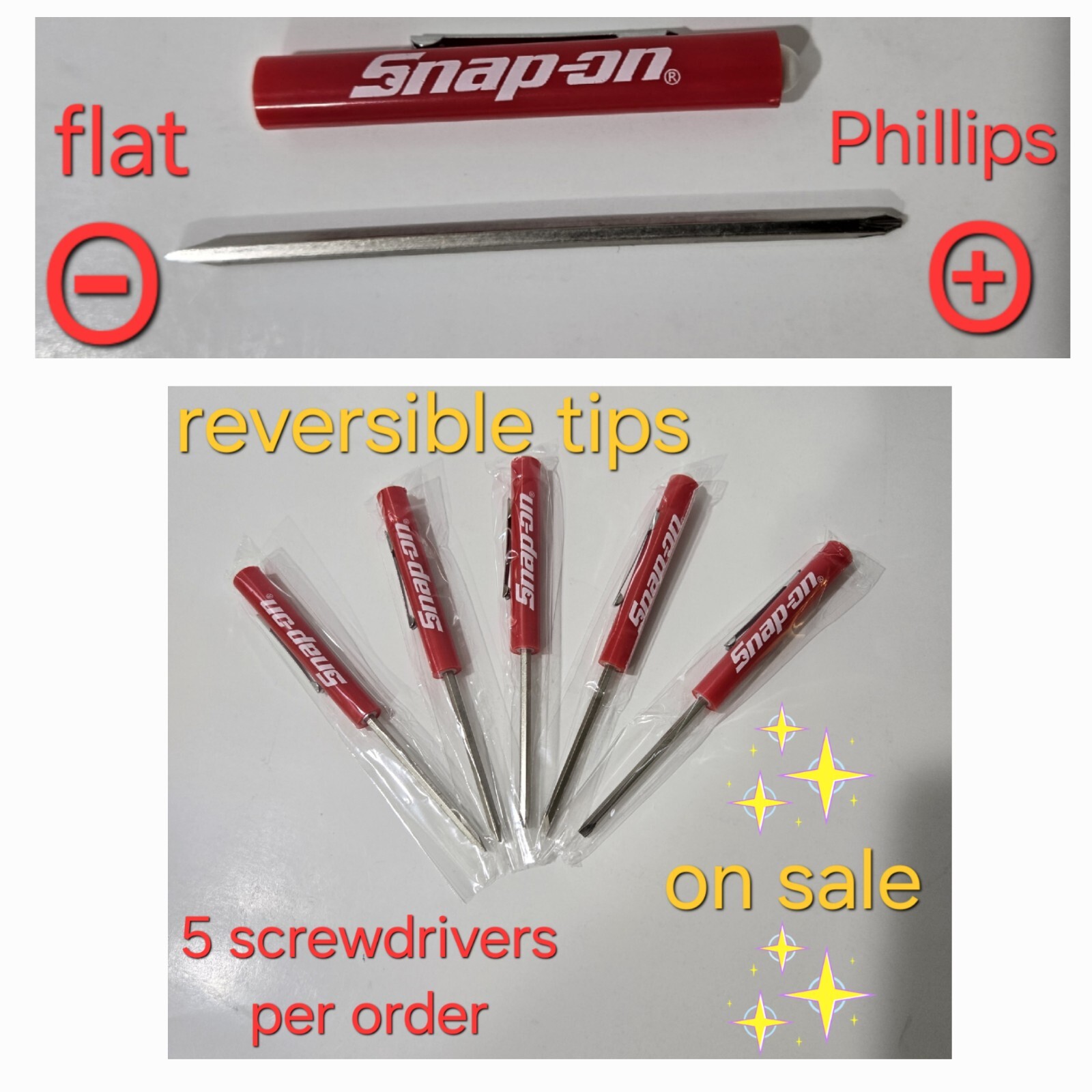 2X Snap on tools pocket screwdriver with flat and Phillips Reversible tip NEW!!!