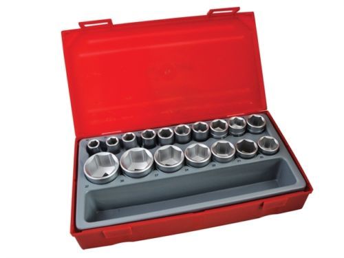 Teng Tools TT1217 17 Pce 1/2 Drive Socket Set 12 Point Bi Hex Double Cut + CASE