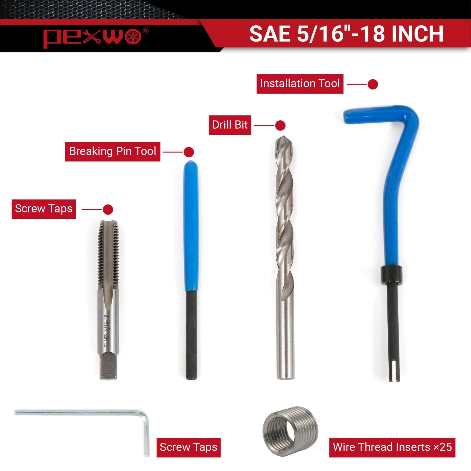 5/1618 Helicoil Thread Repair Kit HSS Drill Bit Inserts SAE Carry Case