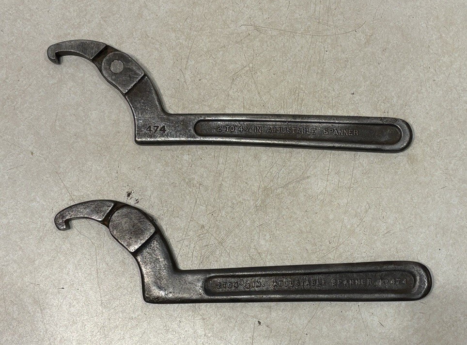 Lot of 2 JH Williams & Armstrong Adjustable Hook Spanner Wrench 474 2″ – 4-3/4″