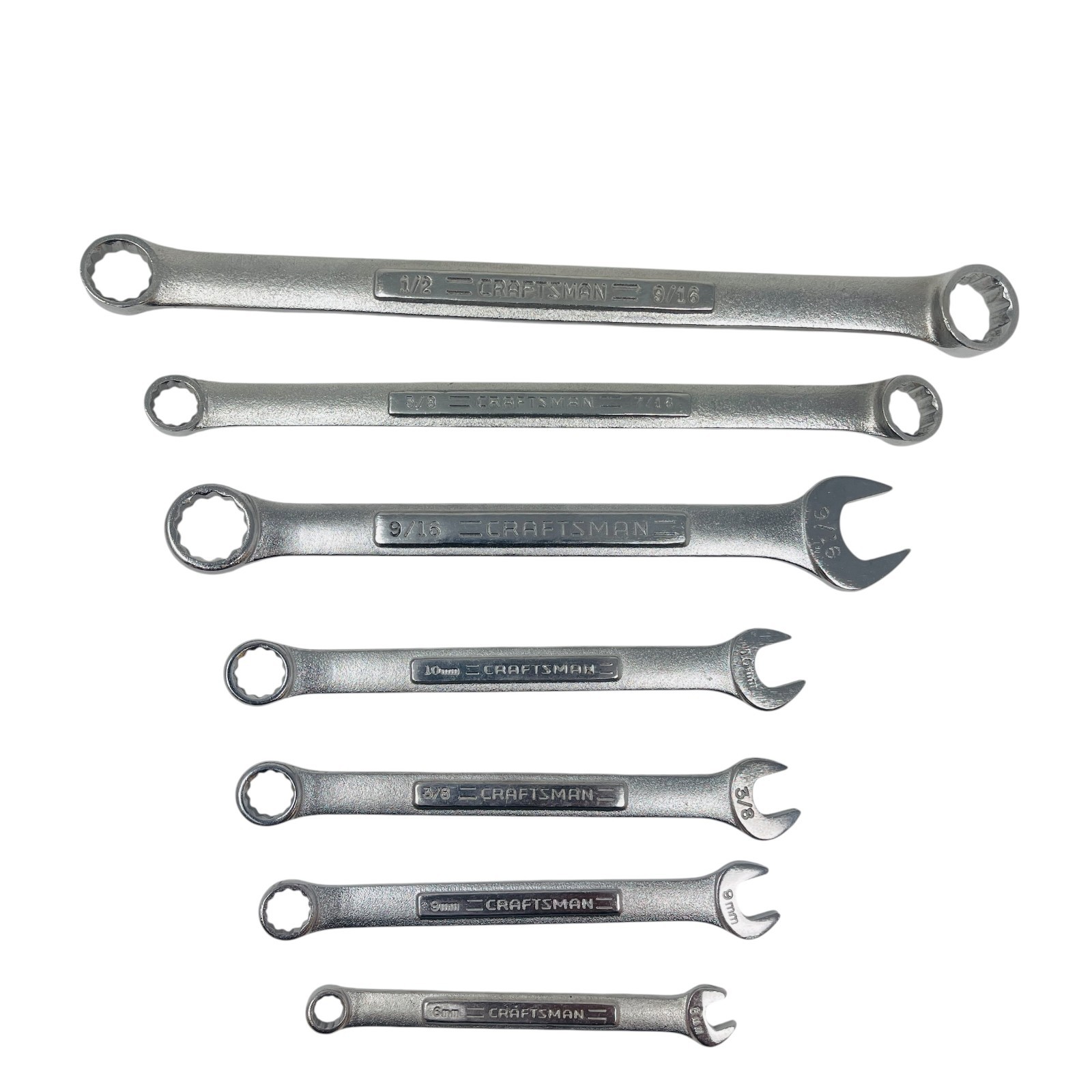 Craftsman Wrench Lot Mixed SAE & Metric Set Offset Box & Open End, 7 Pcs