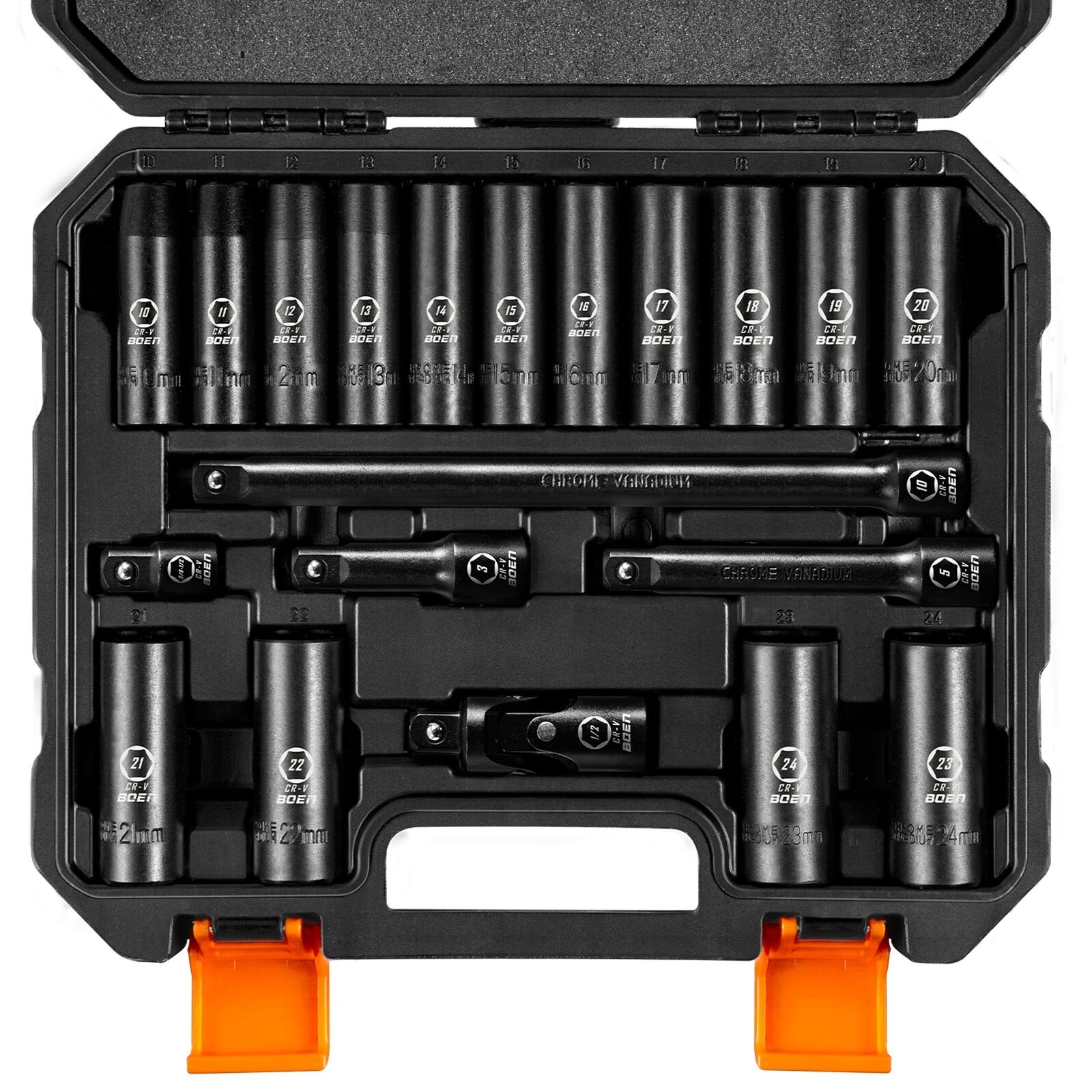Boen 35 Pieces Impact Socket Set, 1/2 Inch Drive & 3/8 Inch Drive SAE & Metric