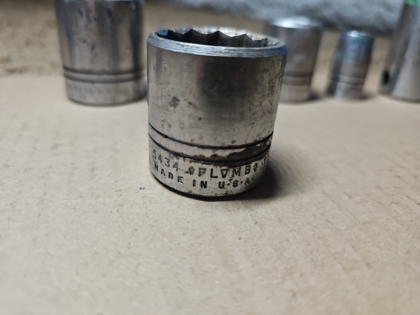Lot of 7 Vintage Plvmb Plomb Sockets 7/8, 1-1/16, 1-1/8, 1/2