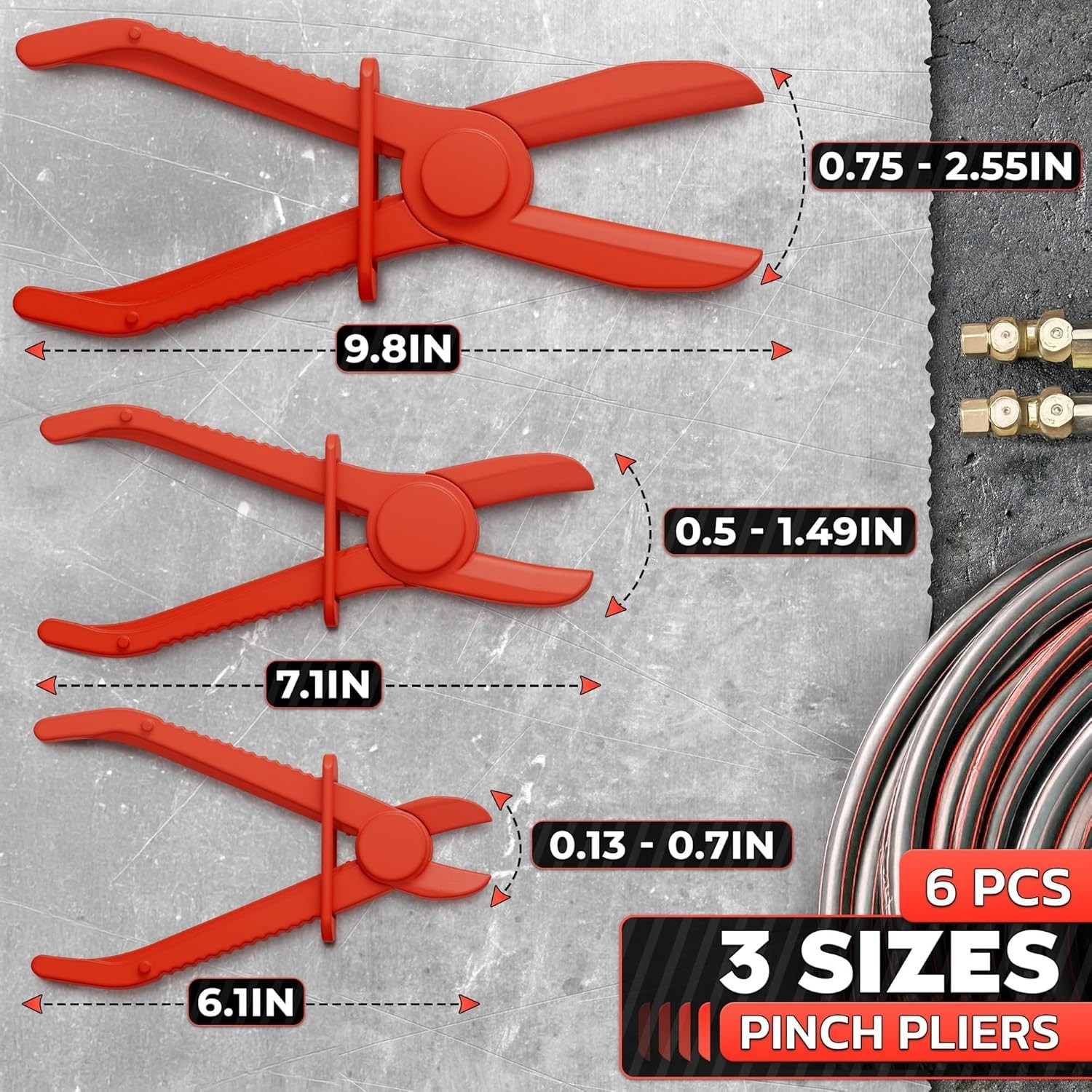 Brand New Hose Pinch Off Pliers Set – 6Pcs, Red, Ergonomic, Non-Conductive