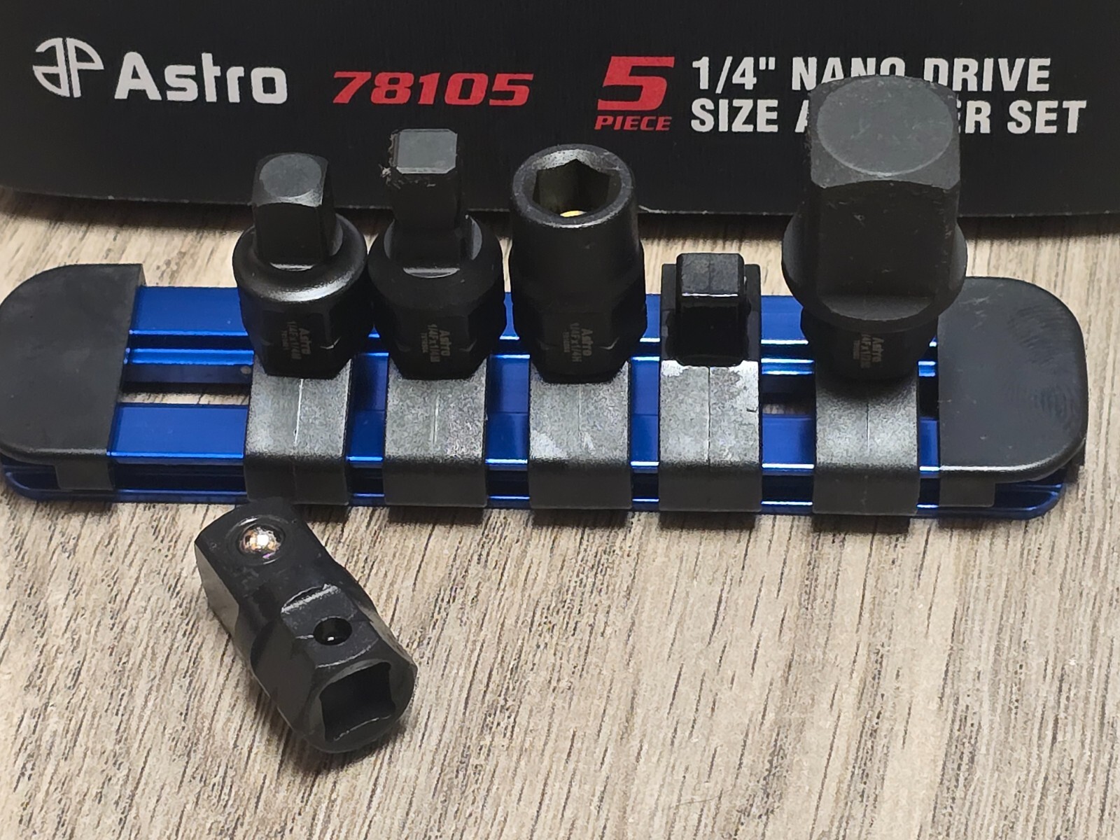 Astro Tools 5pc Nano Dual Drive (1/4″ & 11mm) Socket Adapter Set w/Rail #78105