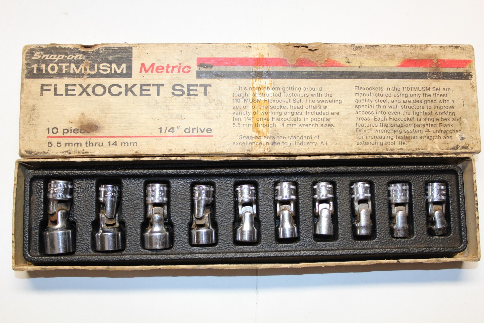 Snap-on 1/4 Dr 6-Pt Metric FLEXOCET Universal Socket Set 10Pc 5.5-14mm 110TMUSM